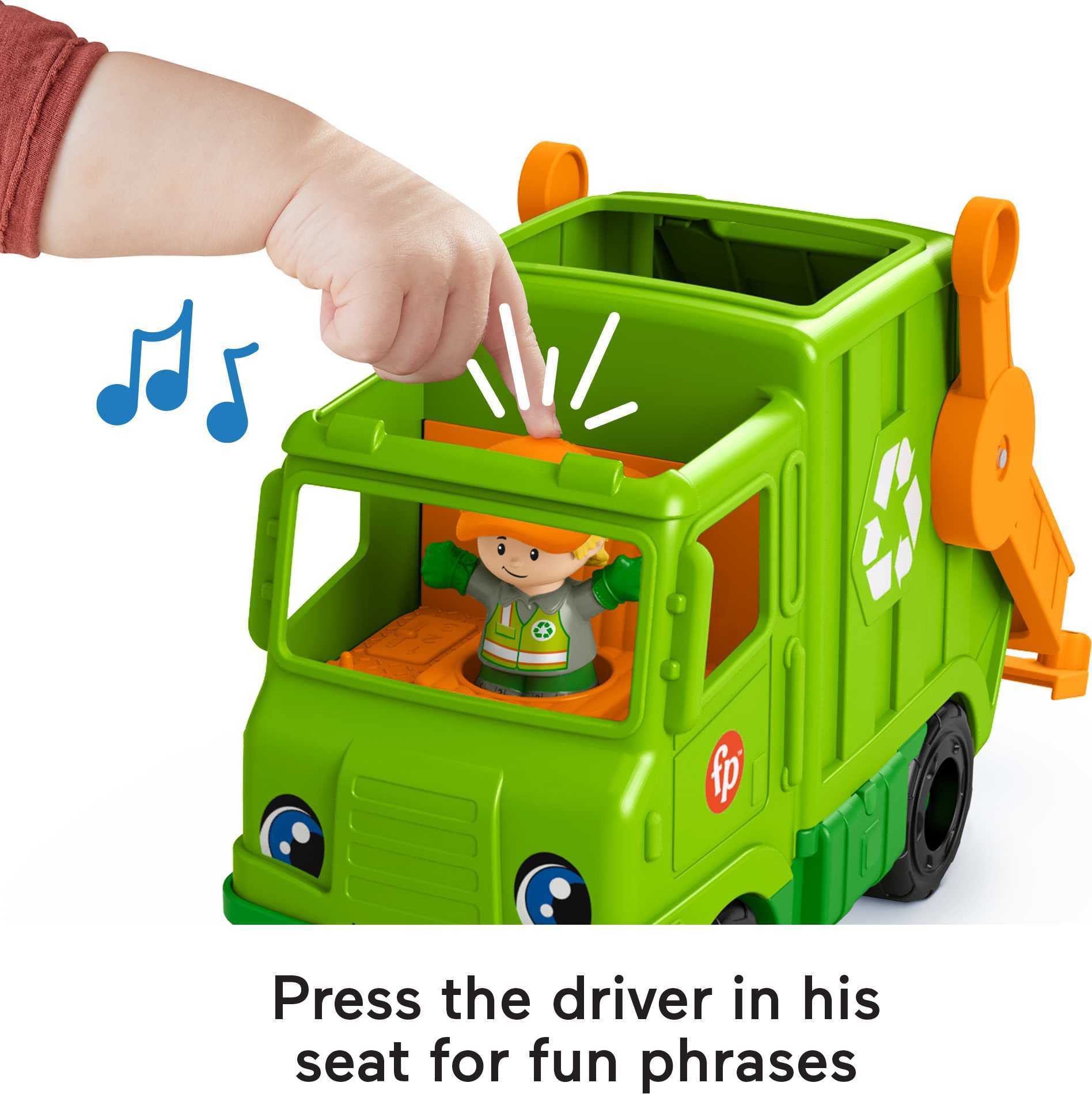Fisher-Price Little People Toddler Toy Recycling Truck with Lights & Sounds - Musical Garbage Vehicle Playset with Figure for Kids Ages 1-5 Years - Preschool Pretend Play & Eco-Friendly Learning Toy for Home & Classroom