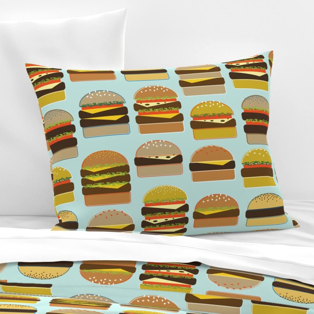 Custom Printed Spoonflower Cotton Sateen Standard Pillow Sham - Summer Hamburger Cheese Grill Seeds Design | Perfect for Bedroom Decor, Unique Gift & Themed Room Accent