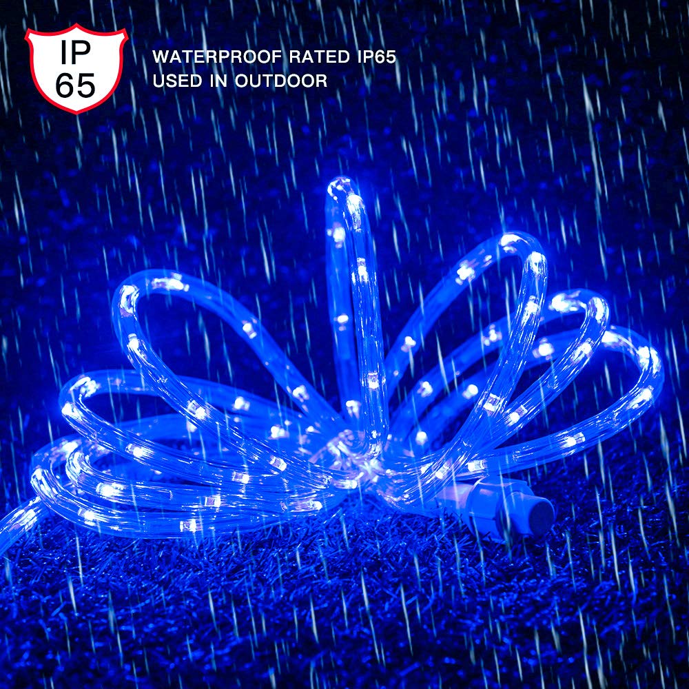 33ft LED Rope Lights - Waterproof 240 LED Blue Christmas Lights for Outdoor Use, 110V Connectable String Lights for Deck, Patio, Pool, Camping & Halloween Decor - Perfect for Parties, Weddings & Backyard Lighting