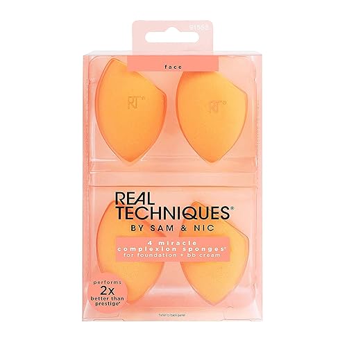 NANCY AJRAM x Real Techniques Miracle Complexion Beauty Blender Sponge Set (4-Pack) | Makeup Sponge for Flawless Foundation & Concealer Application | Perfect for Professional Makeup Artists & Everyday Beauty Routine