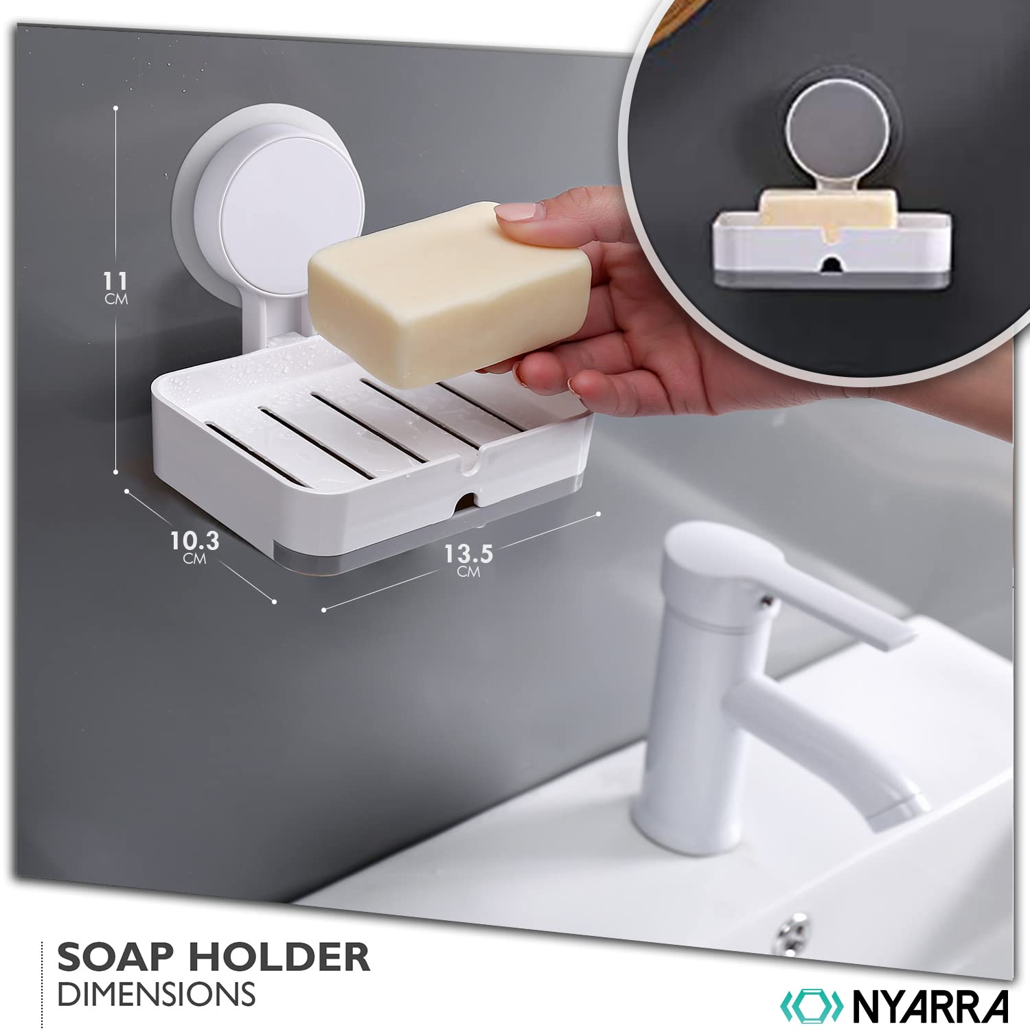 Self-Adhesive Soap Holder for Bathroom - No Drill Wall Mount Soap Stand with Removable Drain Tray, ABS Plastic - Perfect for Shower, Kitchen Sink & RV Use [NR-1348]