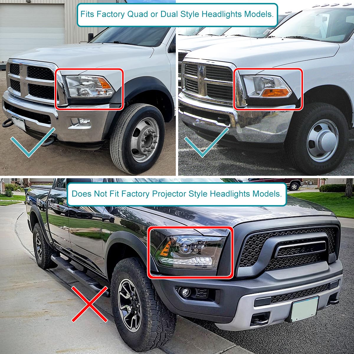 Spec-D Tuning Black Quad Projector Headlights for 2009-2018 Dodge Ram 1500/2500/3500 - Left & Right Pair LED Headlight Assembly - Upgrade for Night Driving & Off-Road Adventures