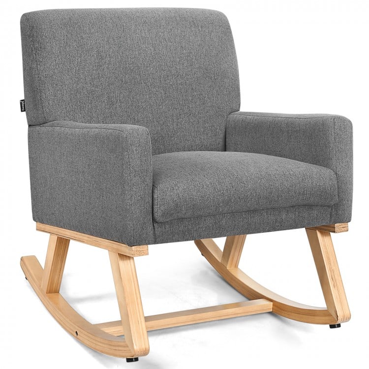 Comfortable Upholstered Rocking Chair with Solid Wood Base - Gray - Perfect for Nursery, Living Room or Bedroom Relaxation