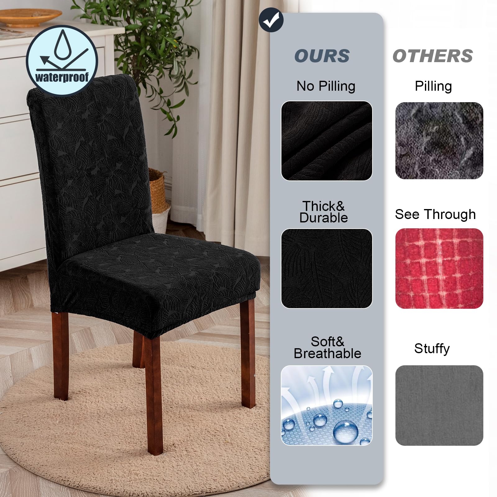 Waterproof Stretch Dining Chair Covers - Washable & Removable Parsons Chair Slipcovers for Kitchen & Dining Room - Perfect for Family Gatherings, Parties & Daily Use