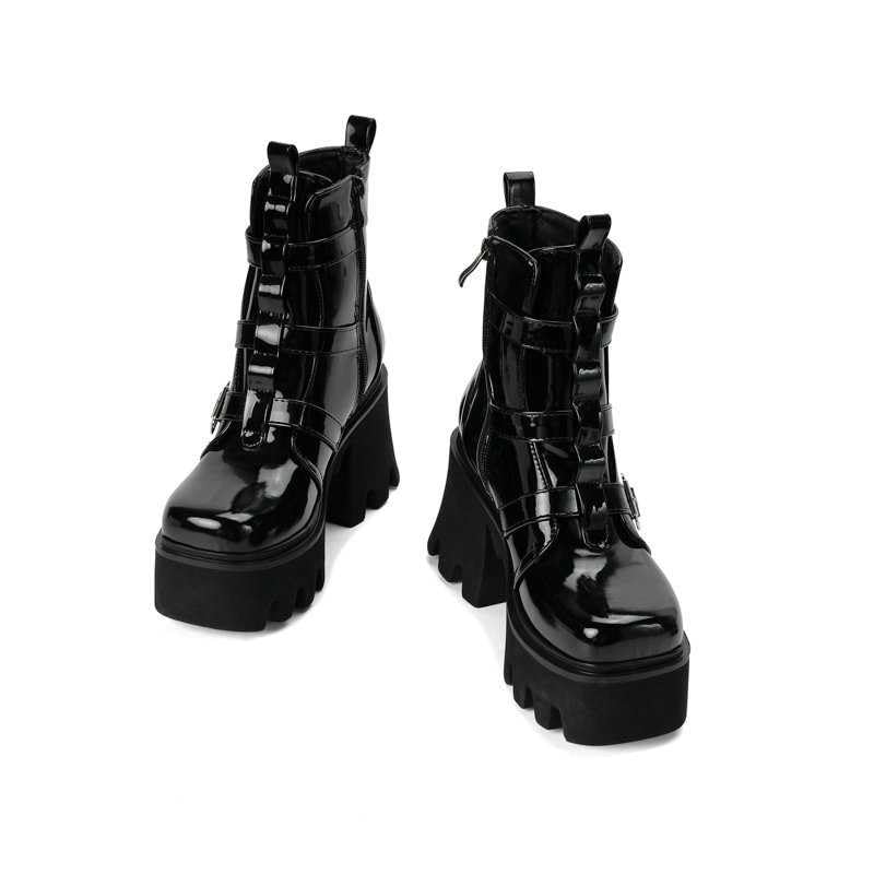 Gothic Women's Platform Ankle Boots - Chunky High Heel Lace Up Combat Boots with Side Zipper | Punk Motorcycle Boots for Casual Wear, Night Out & Street Fashion