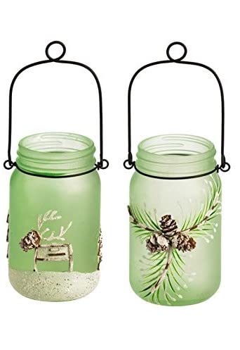 Cypress Home Glass Serene Forest Mason Jar with LED String Lights - Set of 2 Rustic Decor for Bedroom, Wedding Centerpiece, Outdoor Party Lighting