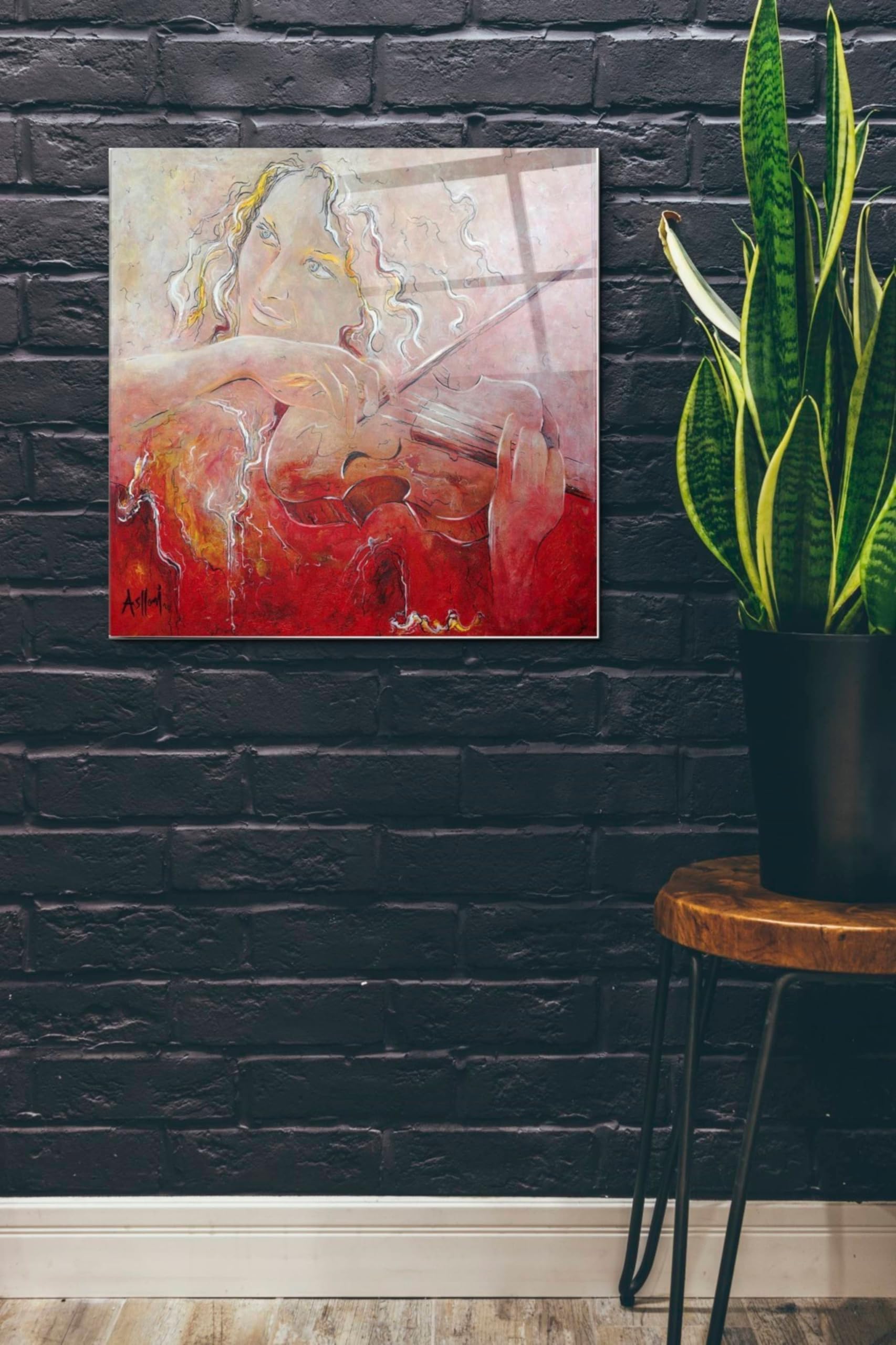 Epic Art 'Violinist' by Sam Asllani - Premium Acrylic Glass Wall Art Painting 24x24 Inches - Perfect for Living Room, Bedroom, or Office Decor