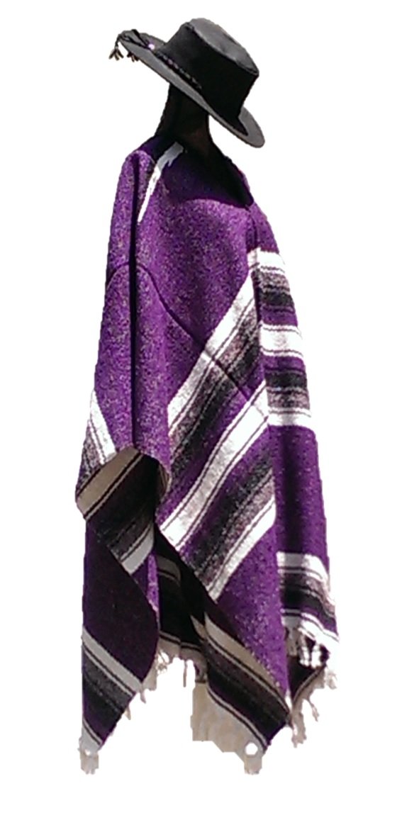 Sharpshooter Clint Eastwood Style Black Cowboy Hat & Purple Poncho Set - Western Costume for Halloween, Cosplay, and Cowboy Theme Parties