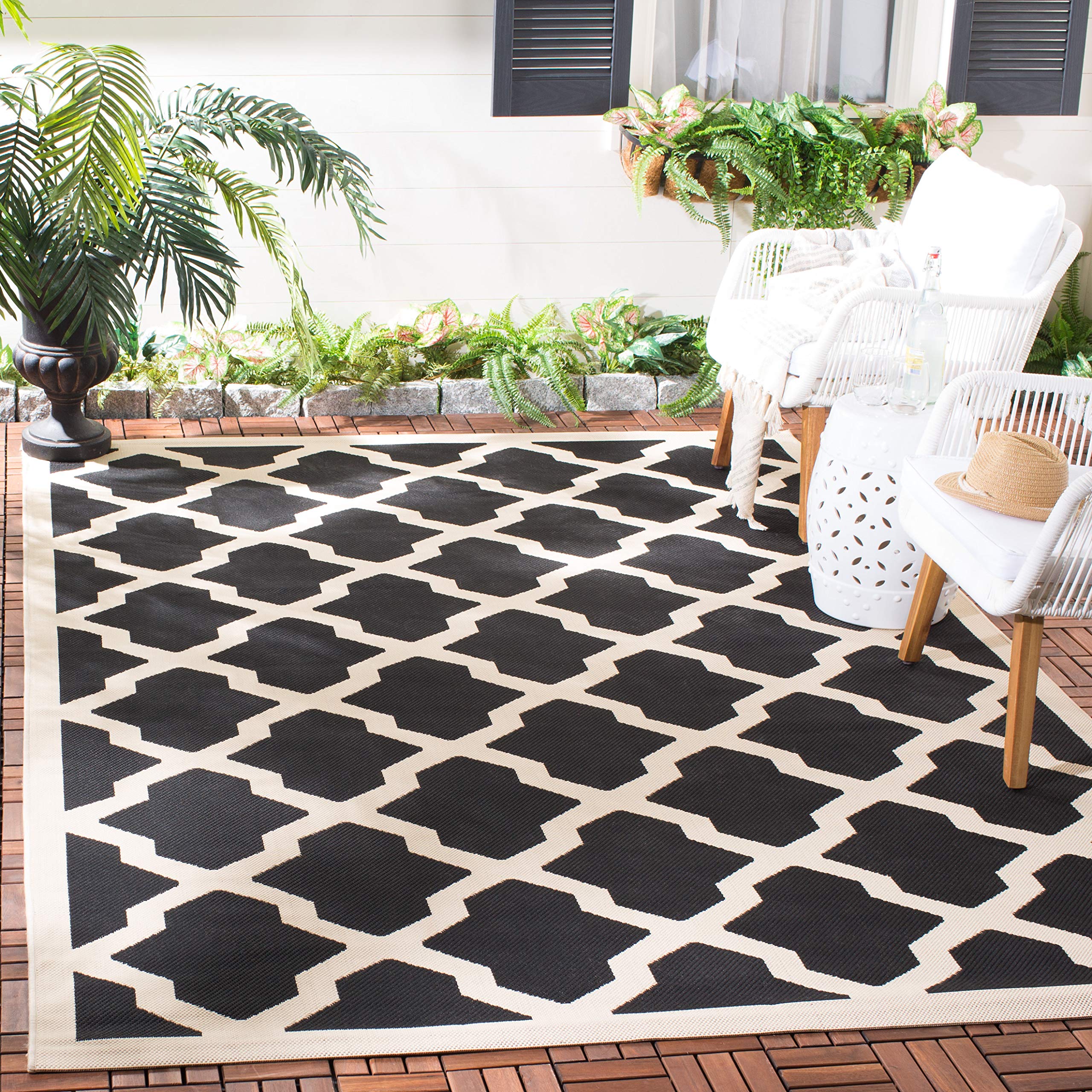SAFAVIEH Courtyard Collection 9' x 12' Black & Beige Trellis Design Area Rug - Non-Shedding, Easy Care, Washable Indoor/Outdoor Rug for Living Room, Bedroom, Patio, Backyard, Mudroom (CY6903-266)