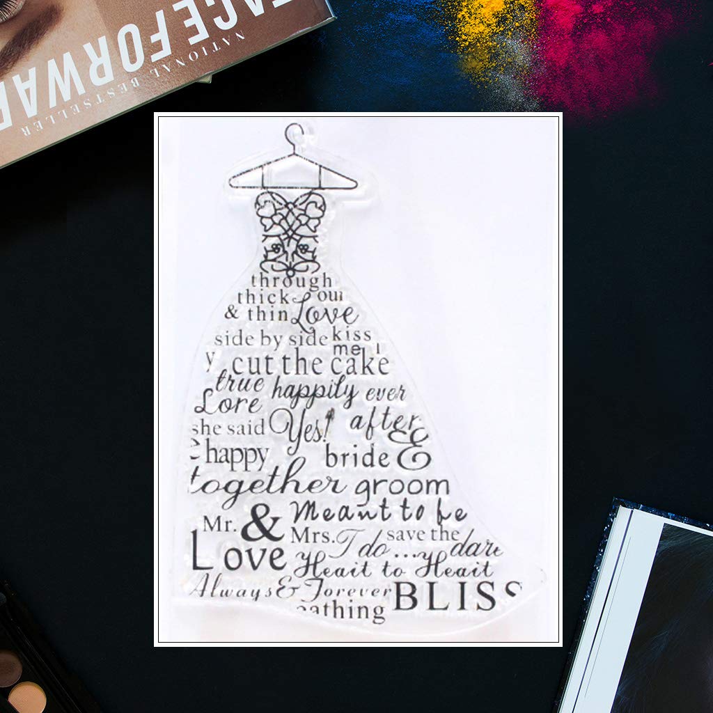 DIY Clear Transparent Rubber Silicone Stamps for Card Making, Scrapbooking & Decoration - Alphabet Letter Words & Wedding Dress Stamp Set | Perfect for Wedding Invitations, Greeting Cards & Craft Projects