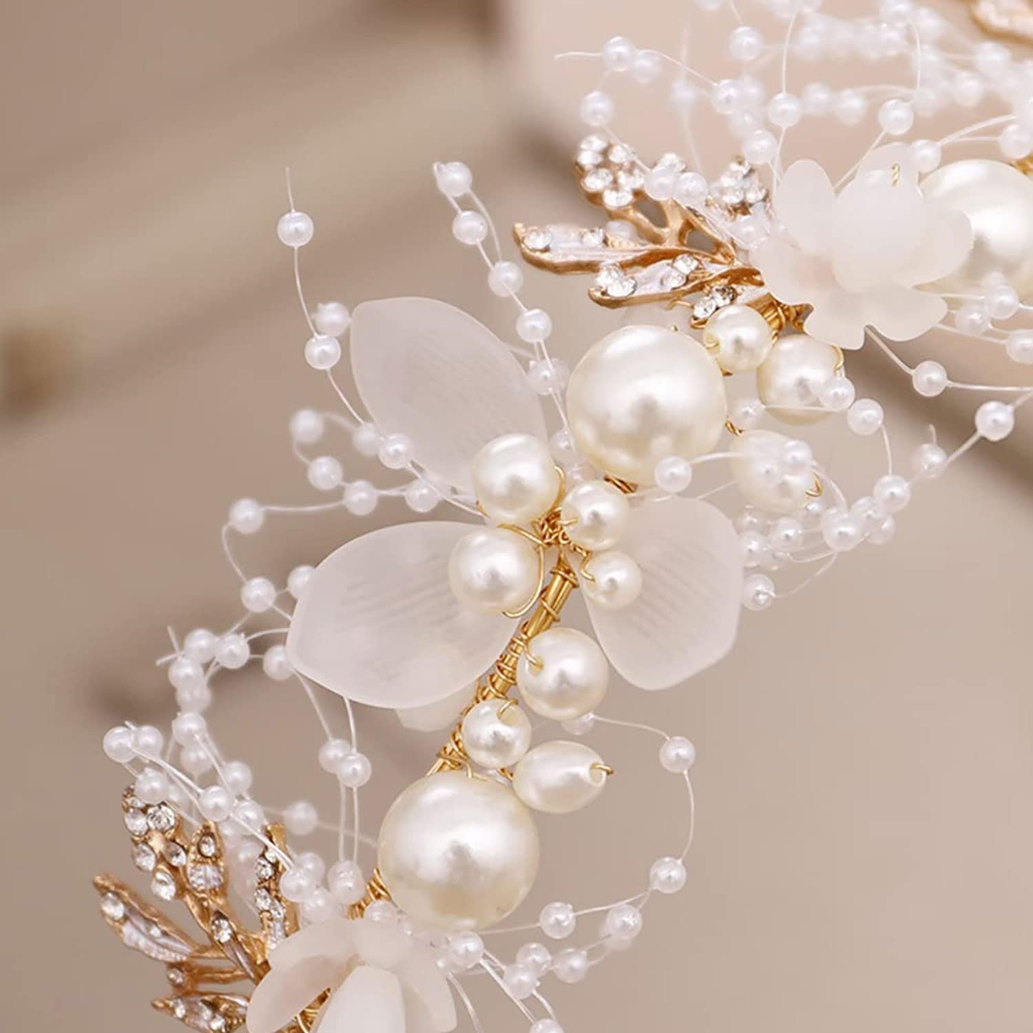 DRERIO Delicate Pearl Flower Girl Headband - Fairy Floral Wedding Hair Accessories, White Crystal Head Vines Crown for Bridesmaids, Flower Girls - Perfect for Weddings, Christmas, Festivals & Special Occasions