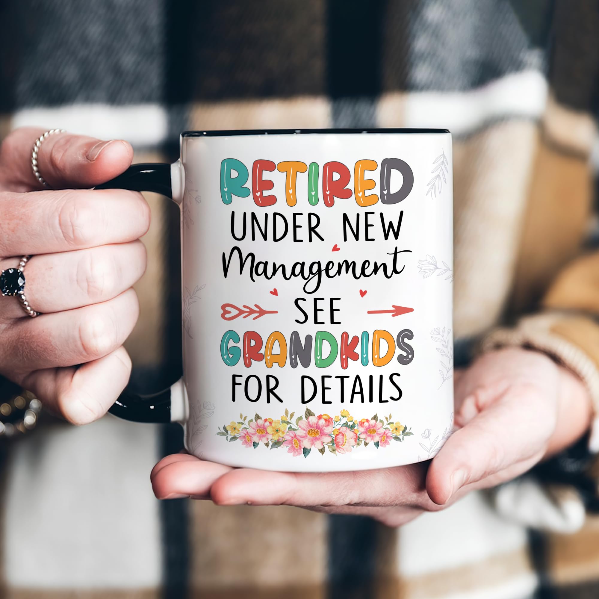 Funny Retirement Coffee Mug 11oz - Under New Management See Grandkids For Details - Best Retirement Gift for Grandma, Mom, Nana - Perfect for Birthday, Christmas & Office Retirement Parties - Ceramic Tea Cup for Daily Use & Humorous Gift Giving