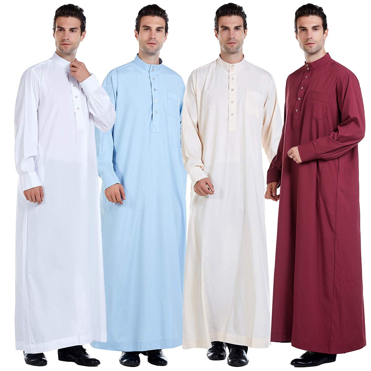 Men's Muslim Kaftan Robe - Durable Dubai Long Gown Ethnic Wear | 1pc Soft Cotton Prayer Dress for Home & Mosque | Islamic Clothing for Eid & Special Occasions