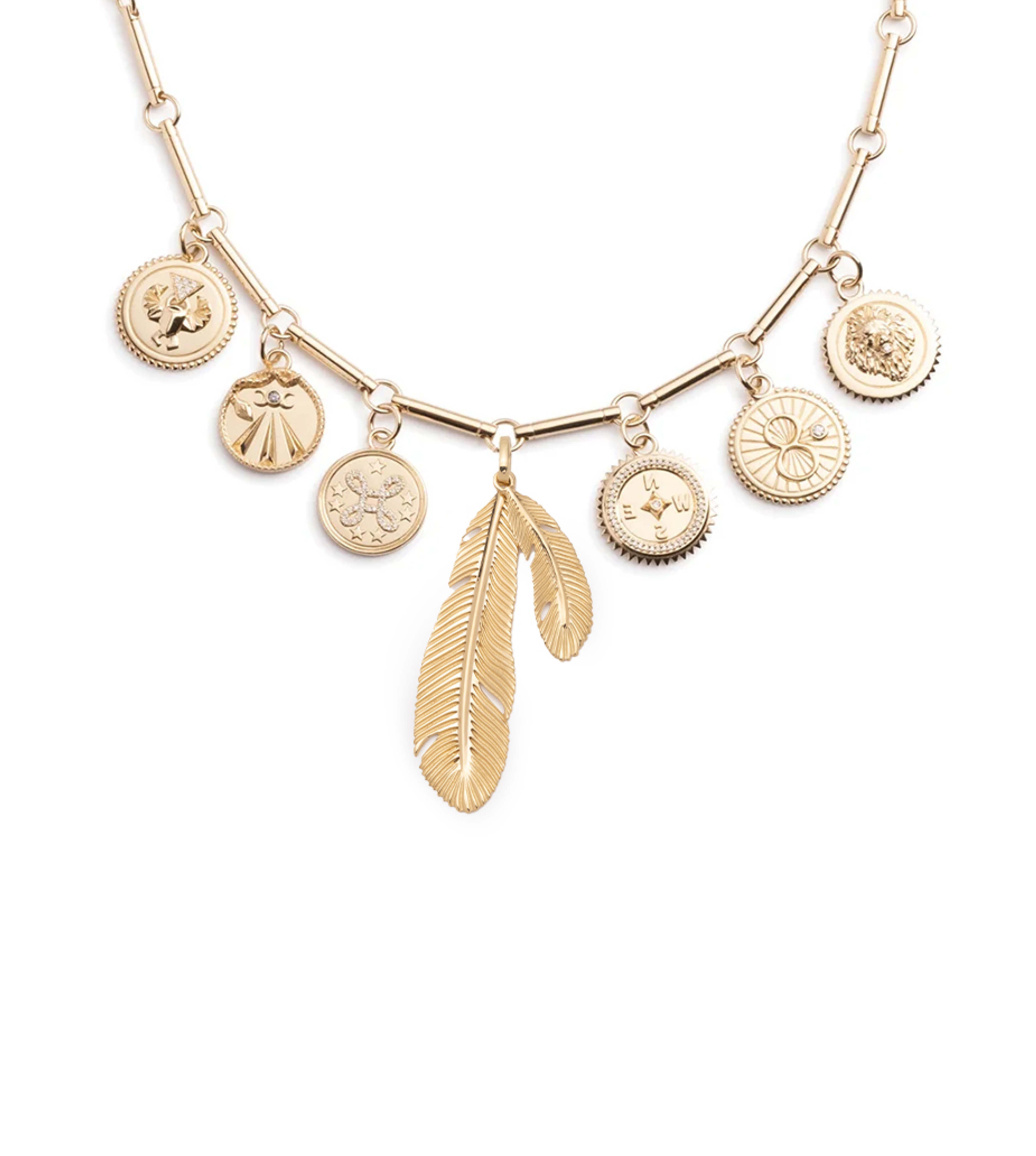 Multi Tenet Feather Story Necklace in 14K Yellow Gold - Elegant Jewelry for Women, Perfect for Parties, Weddings & Special Occasions