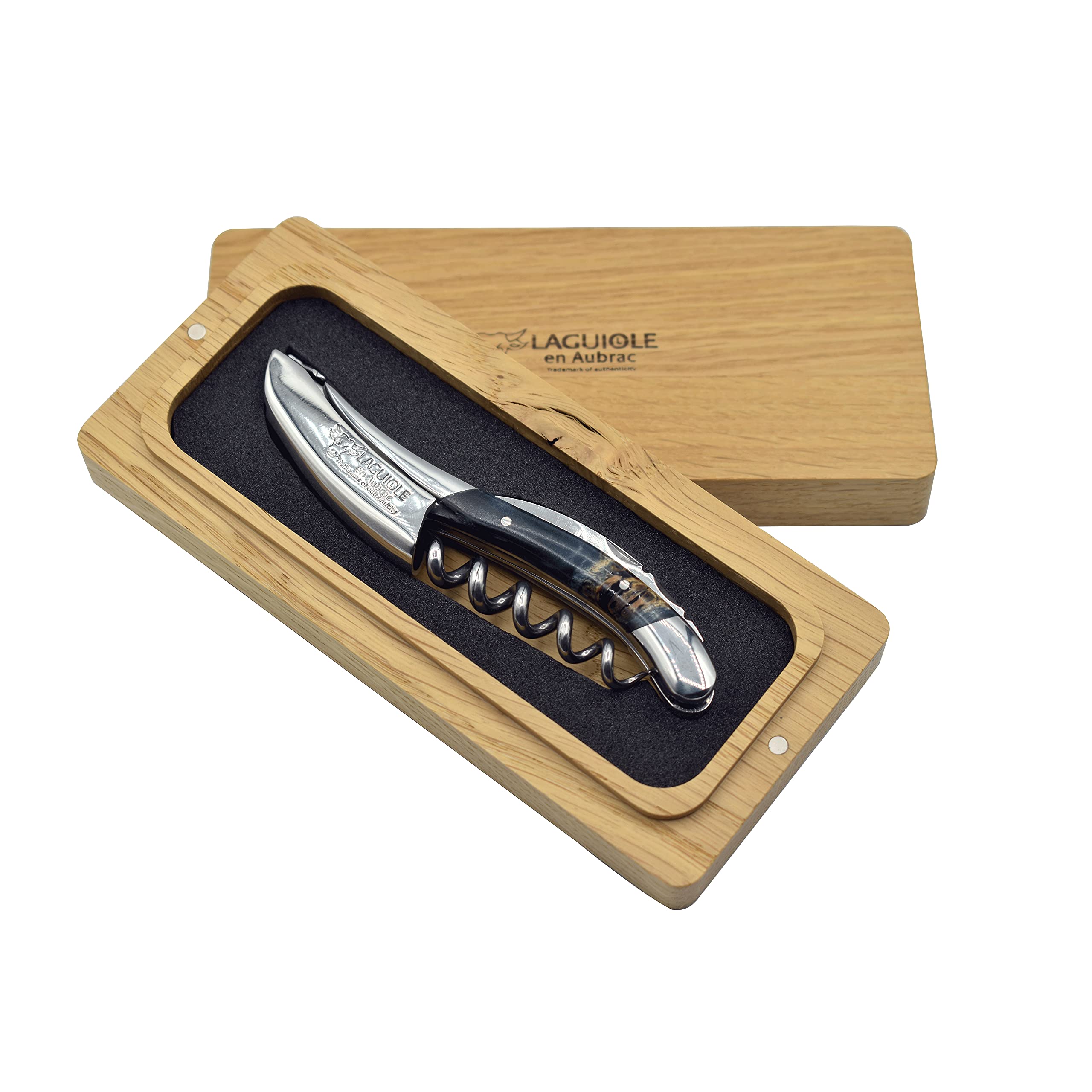 Premium Laguiole En Aubrac Sommelier Corkscrew with Stabilized Blue Poplar Burl Handle - Wine Bottle Opener with Foil Cutter & Built-in Bottle Opener - Perfect for Wine Tastings, Restaurants & Home Bars