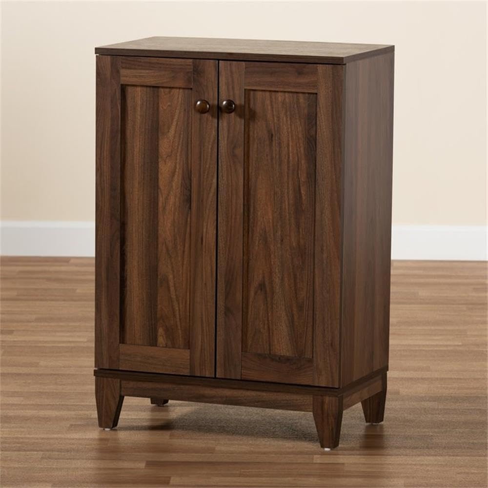 Baxton Studio Nissa Modern Walnut Brown Wood Shoe Cabinet - 2-Door Shoe Storage Organizer for Entryway, Closet & Bedroom