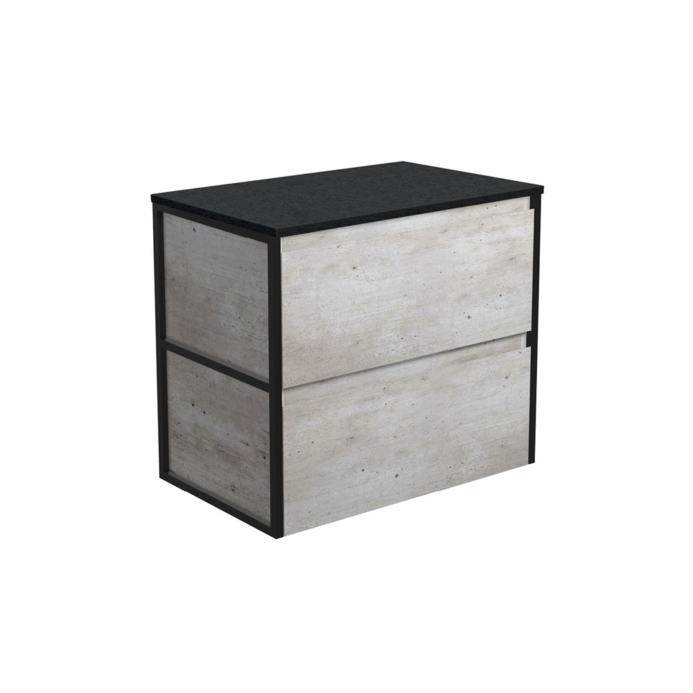 Fienza 90BXF Amato 750 Wall Mounted Bathroom Vanity Cabinet - Matte Black Industrial Style for Modern Homes | Perfect for Small Bathrooms & Space-Saving Storage Solutions