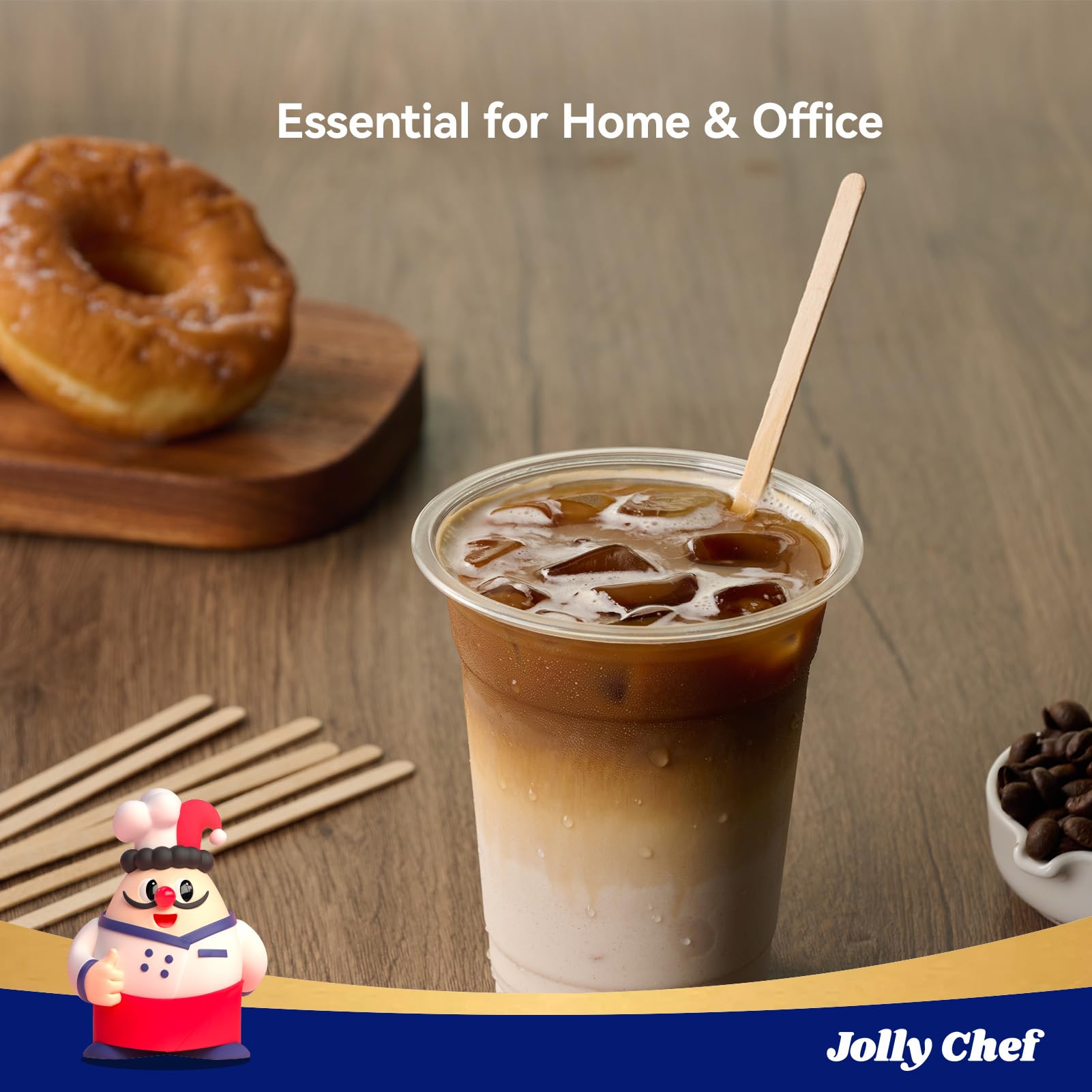 JOLLY CHEF 1000 Count Natural Birch Wood Coffee Stirrers - 7 Inch Eco-Friendly Stir Sticks for Coffee, Tea & Hot Beverages - Perfect for Home, Office & Cafes