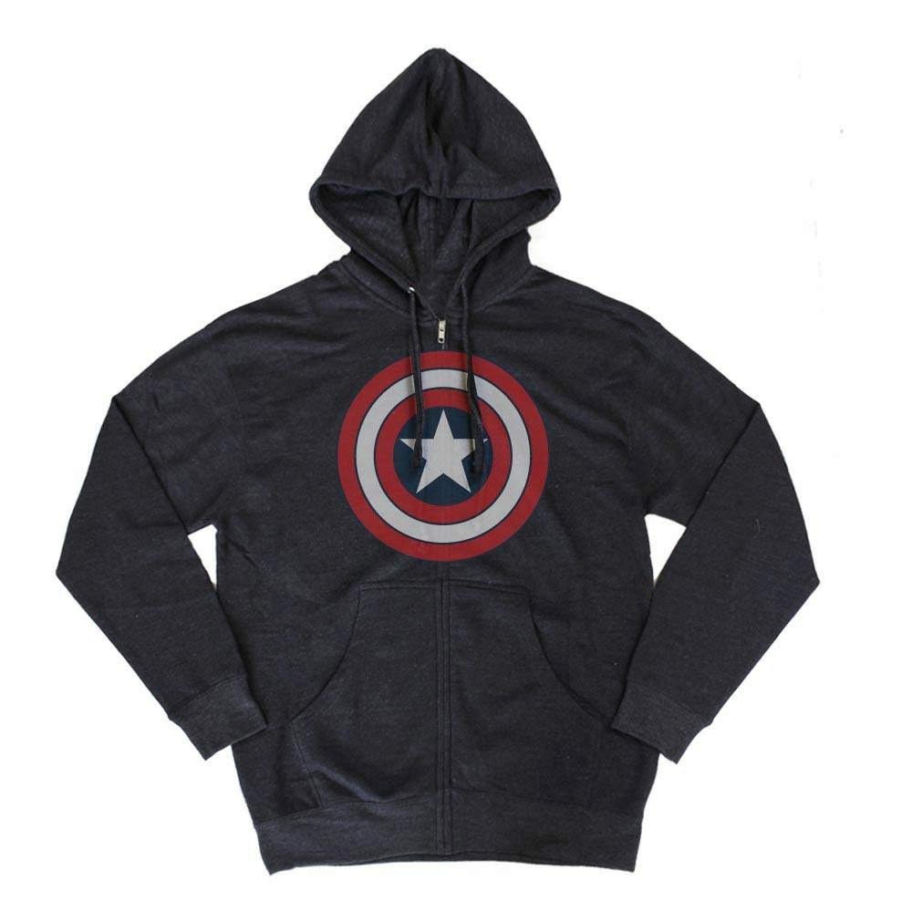 Marvel Captain America Distressed Logo Navy Blue Zip Up Hoodie Sweatshirt | Men's Superhero Graphic Pullover | Casual Wear & Cosplay Costume