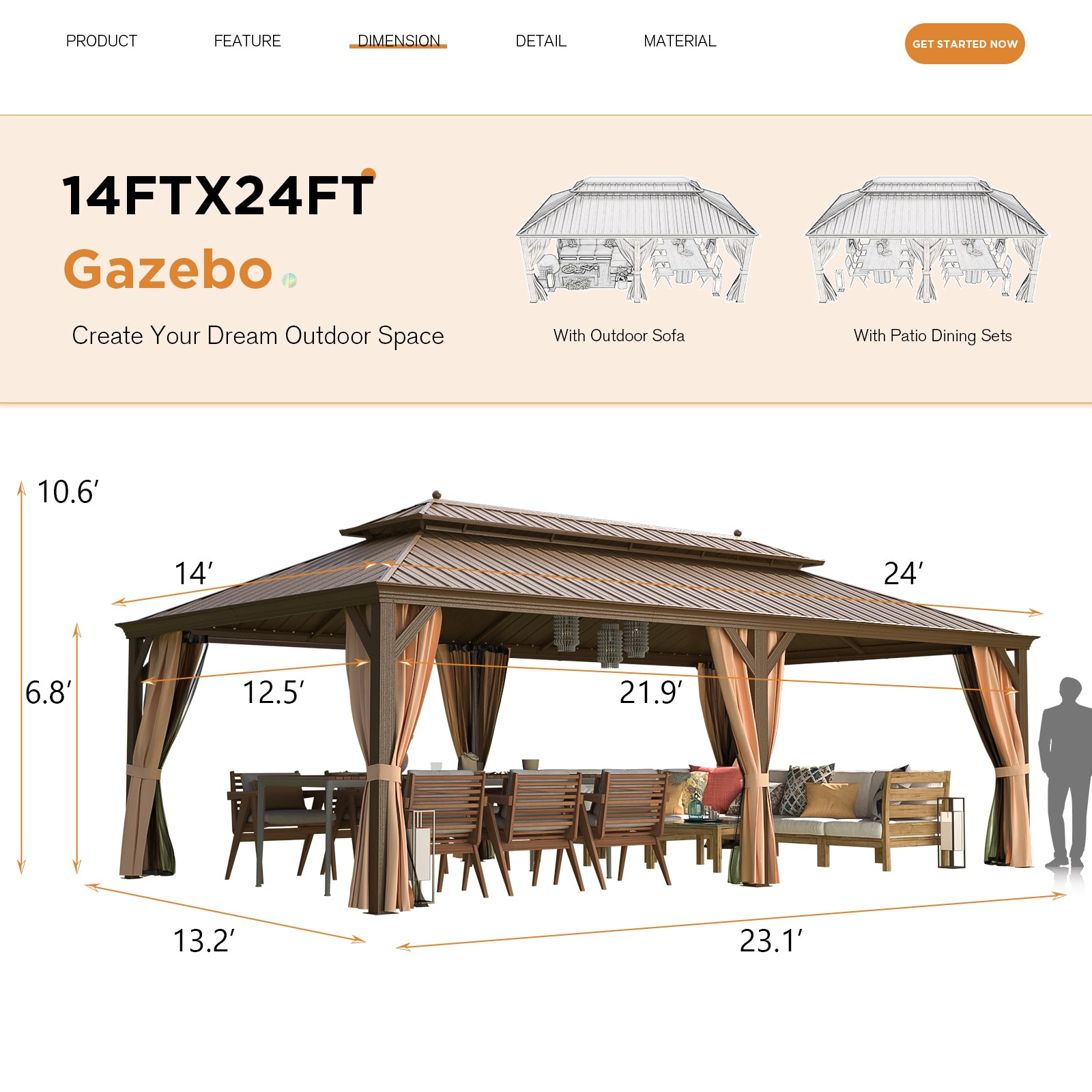 EROMMY 14X24 Hardtop Privacy Gazebo with Insect Screen - Outdoor Patio Canopy for Backyard, Garden, and Poolside Relaxation