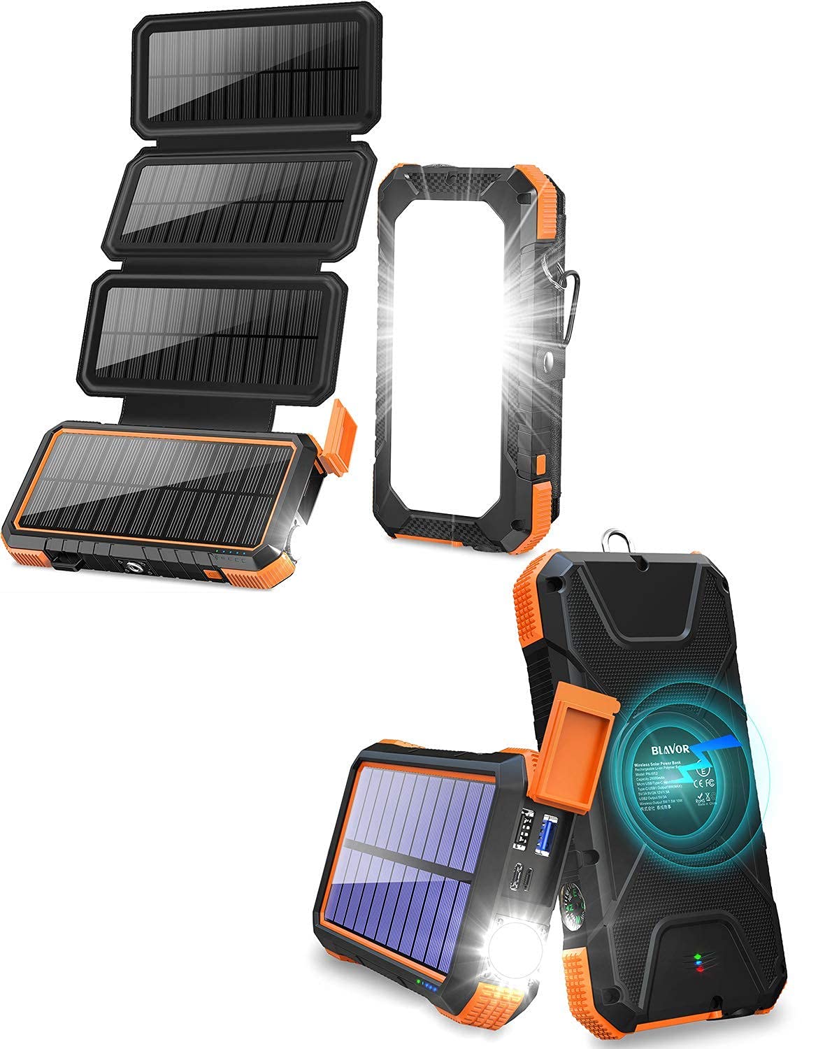 20,000mAh Portable Solar Charger with Foldable Solar Panel - Fast Charging Power Bank for Camping, Hiking & Emergency Use (Orange)