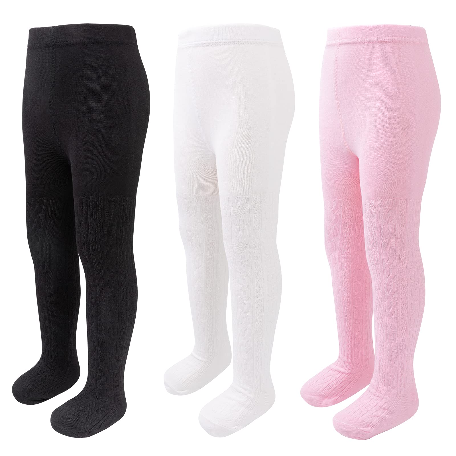 TechCity Girls Seamless Cotton Cable Knit Tights & Leggings for Toddlers 2-14 Years - Soft Stretchy Stockings for School, Play & Winter Outfits
