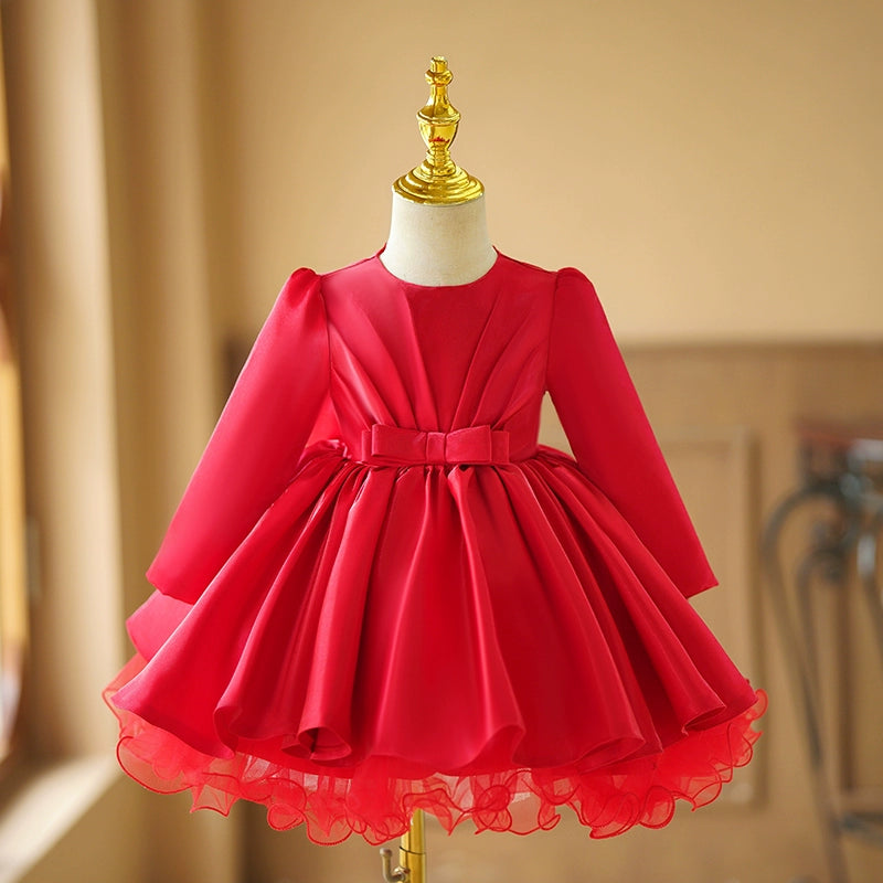 Adorable Baby Girl Winter Puffy Dress - Toddler Birthday & Christmas Party Princess Gown in Red | Perfect for Holiday Photos, Family Gatherings & Special Occasions