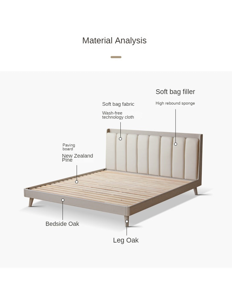 Premium Oak Solid Wood Piano Key Bed Frame with High-Tech Fabric Upholstery – Perfect for Modern Bedrooms, Guest Rooms & Luxury Home Decor