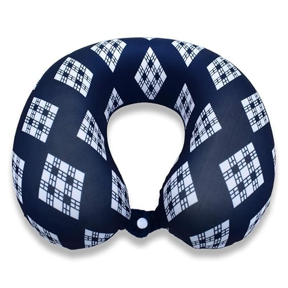 Memory Foam Travel Neck Pillow for Airplane, Car & Office - Washable Check Print Cover - Comfortable Neck Support for Long Flights & Road Trips