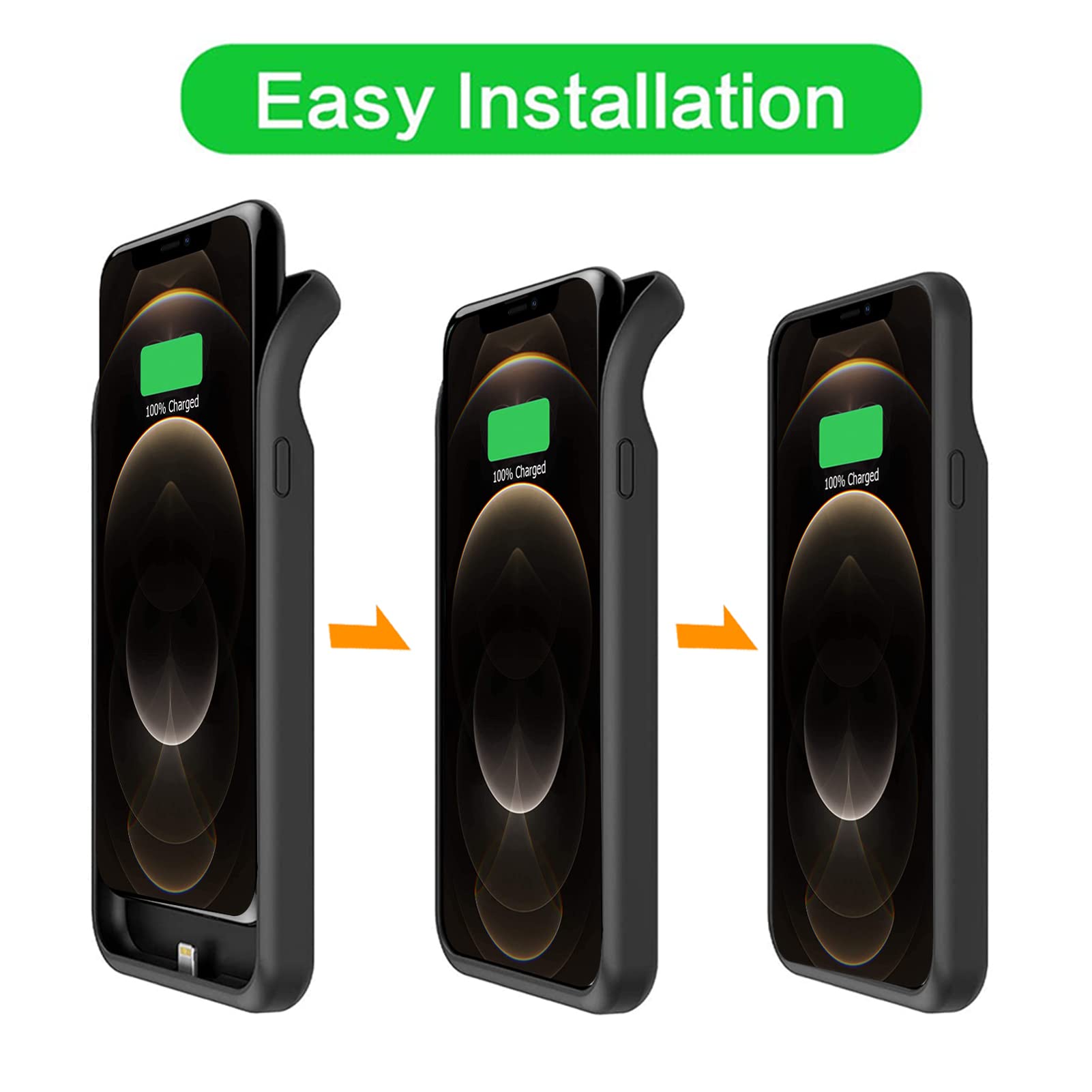 10800mAh Wireless Charging Battery Case for iPhone 12 Pro Max (6.7 inch) - Rechargeable Portable Power Bank with CarPlay Support | Perfect for Travel, Work & Outdoor Activities (Black)