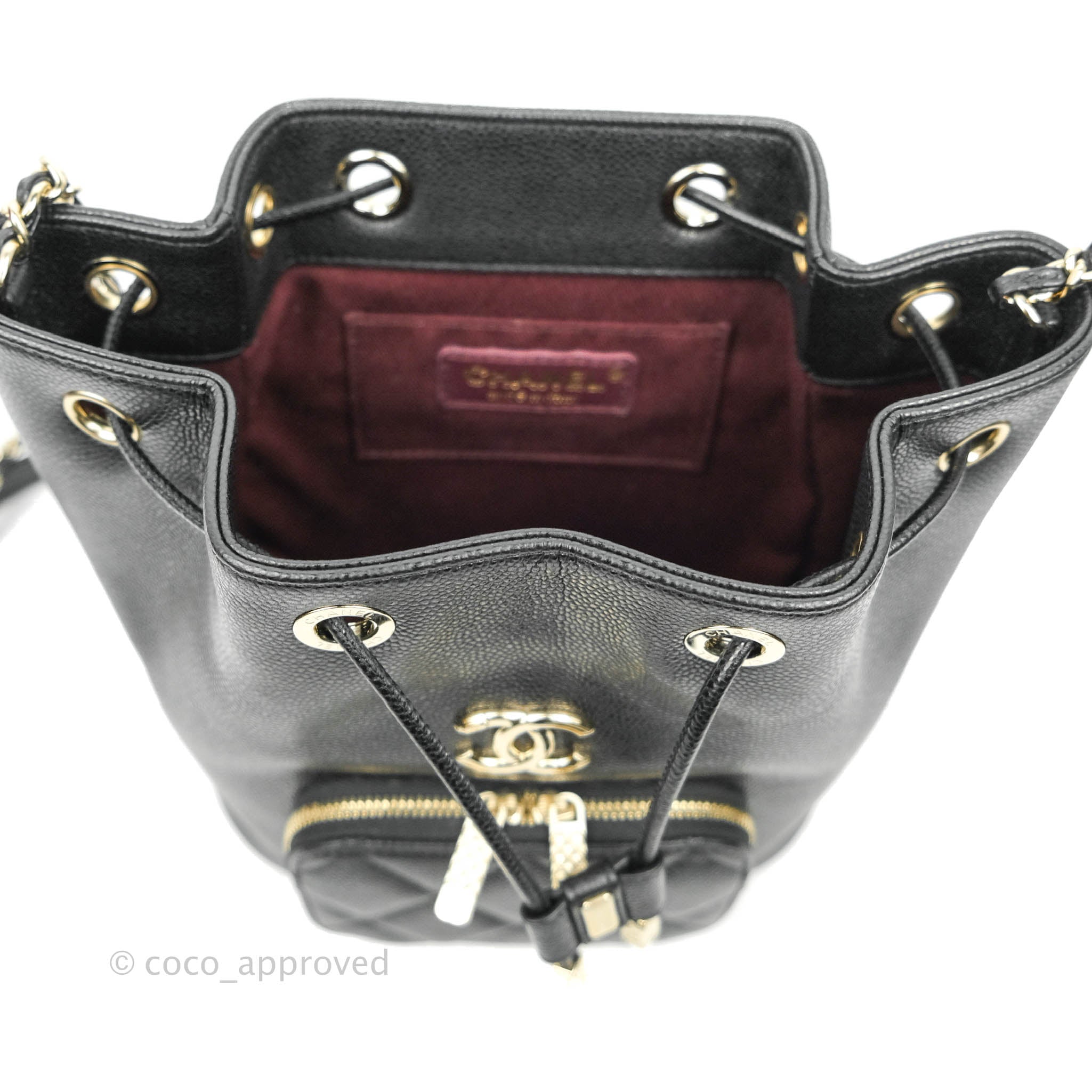 Chanel Business Affinity Drawstring Bucket Bag in Black Caviar Leather with Gold Hardware - Perfect for Work, Travel & Everyday Luxury