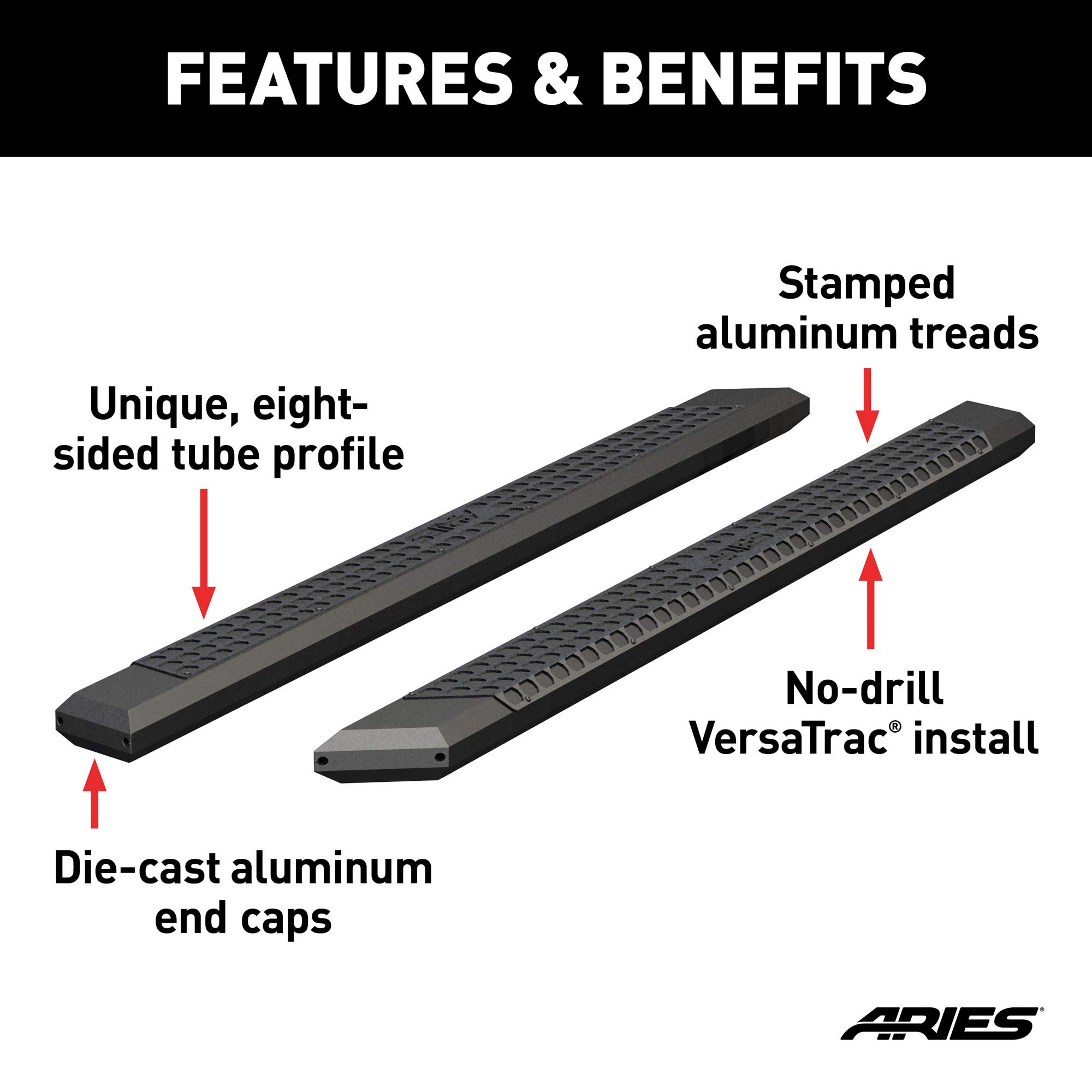 ARIES 2055991 AdvantEDGE Black Aluminum 91-Inch Truck Running Boards - Heavy Duty Side Steps for Pickup Trucks (Brackets Sold Separately) | Perfect for Off-Roading, Work Trucks & Daily Commutes