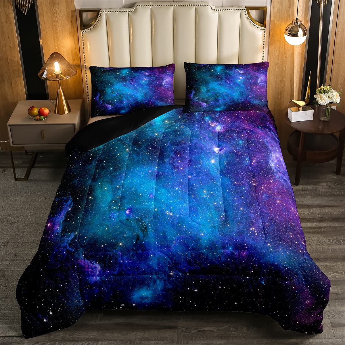 Purple Galaxy Comforter Set - Queen Size Reversible Black Nebula Stars Down Comforter with 2 Pillowcases | Space Themed Bedding for Boys & Girls | Perfect for Stargazing, Teen Bedrooms & Astronomy Lovers