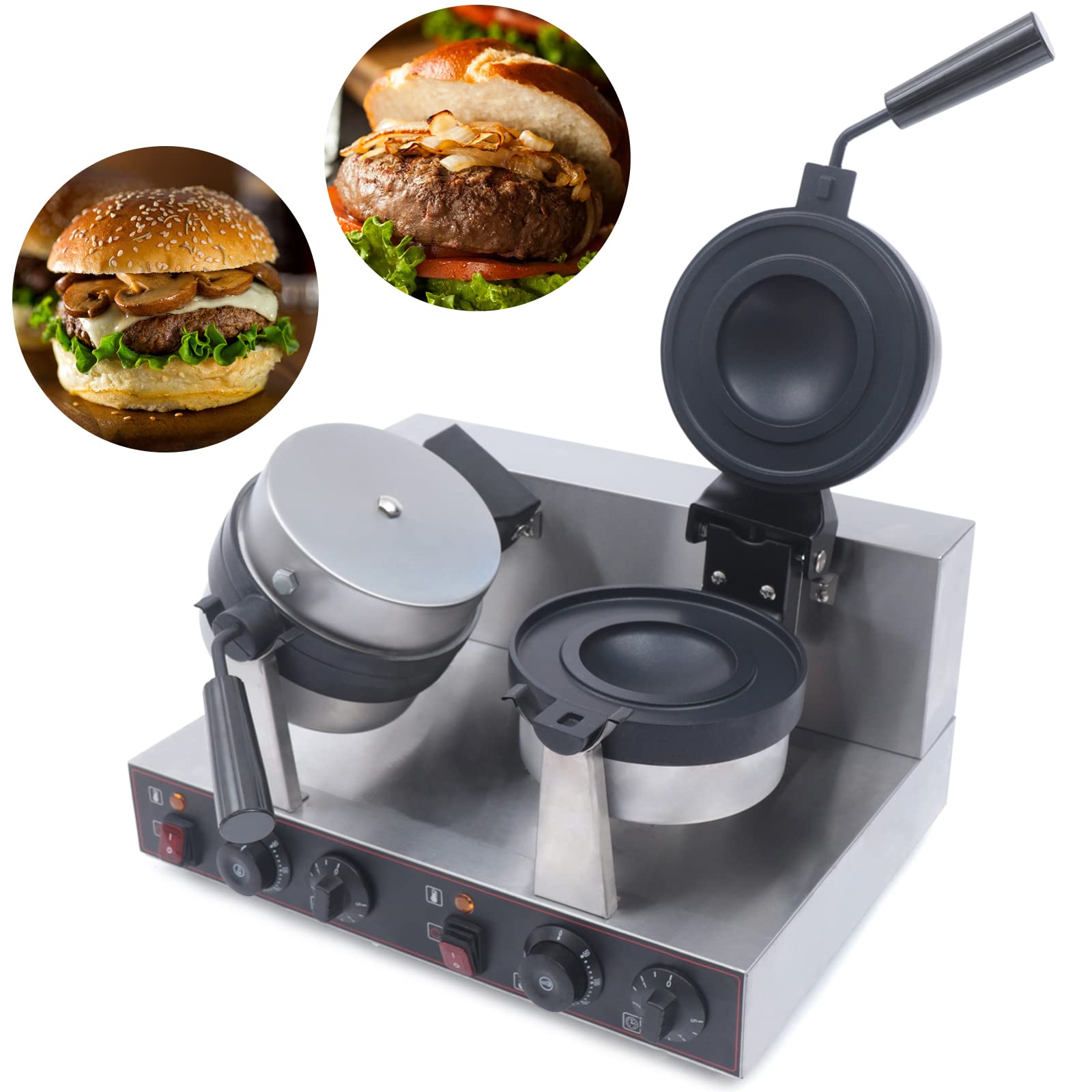 Commercial Dual Panini Press Grill - Electric Sandwich Maker for Burgers, Waffles & Grilled Cheese | Stainless Steel Non-Stick Pan | Perfect for Restaurants, Cafes & Home Kitchens