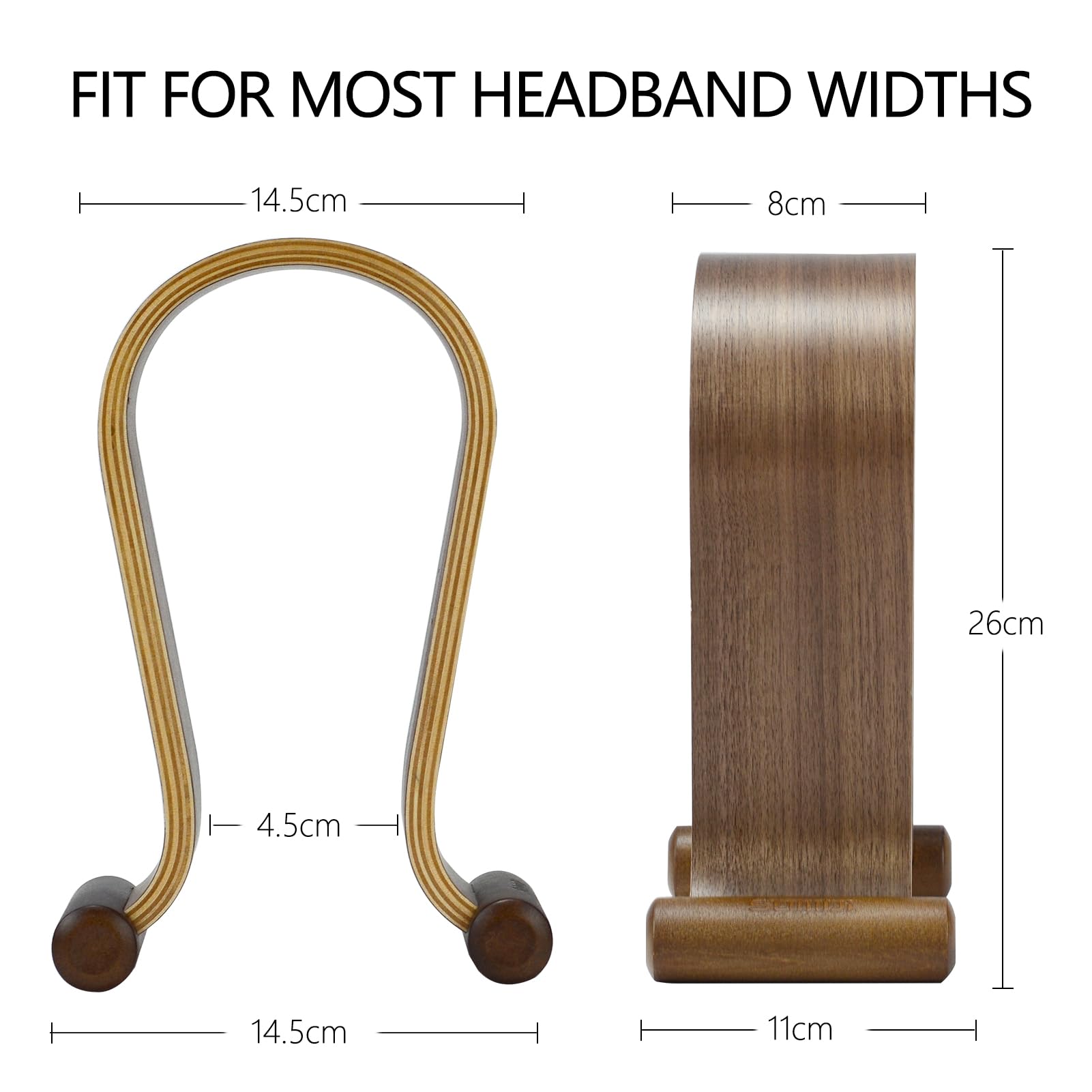 Premium SAMDI Walnut Wood Headphone Stand - Universal Holder for Sony, Bose, Shure, Jabra, JBL, AKG Gaming Headphones - Stylish Omega Design for Desk, Office, Studio & Gaming Setup