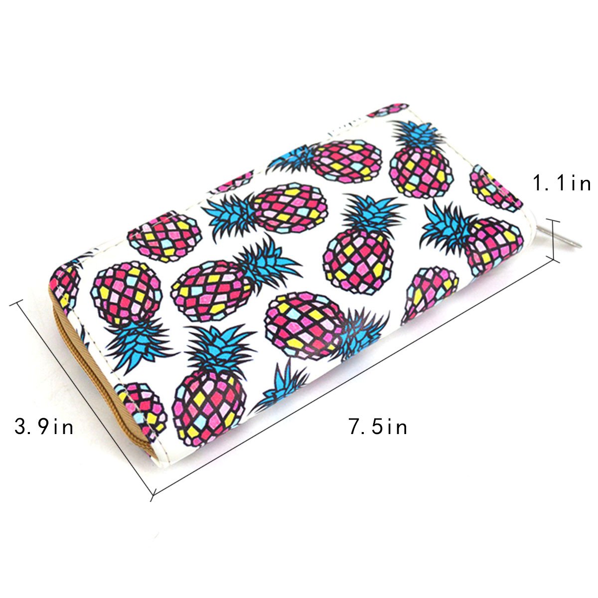 Mily Fashion Girls Pineapple Print Faux Leather Zipper Wallet - Long Phone Card Holder Clutch Purse for Teens & Women | Perfect for School, Travel & Everyday Use