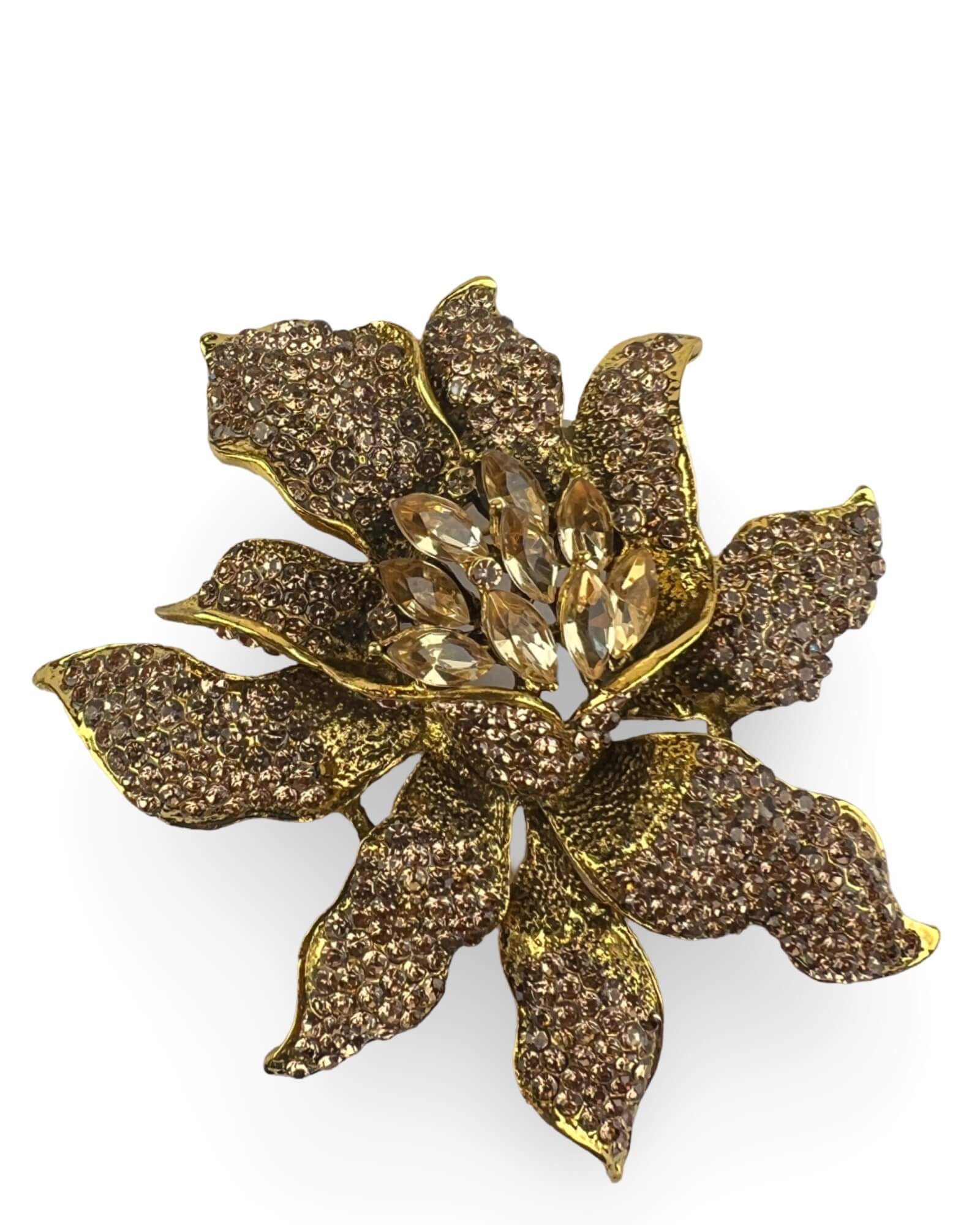 DÉCLIC Iris Diamond Floral Brooch Pin - Elegant Gold Jewelry for Women, Perfect for Weddings, Parties & Special Occasions