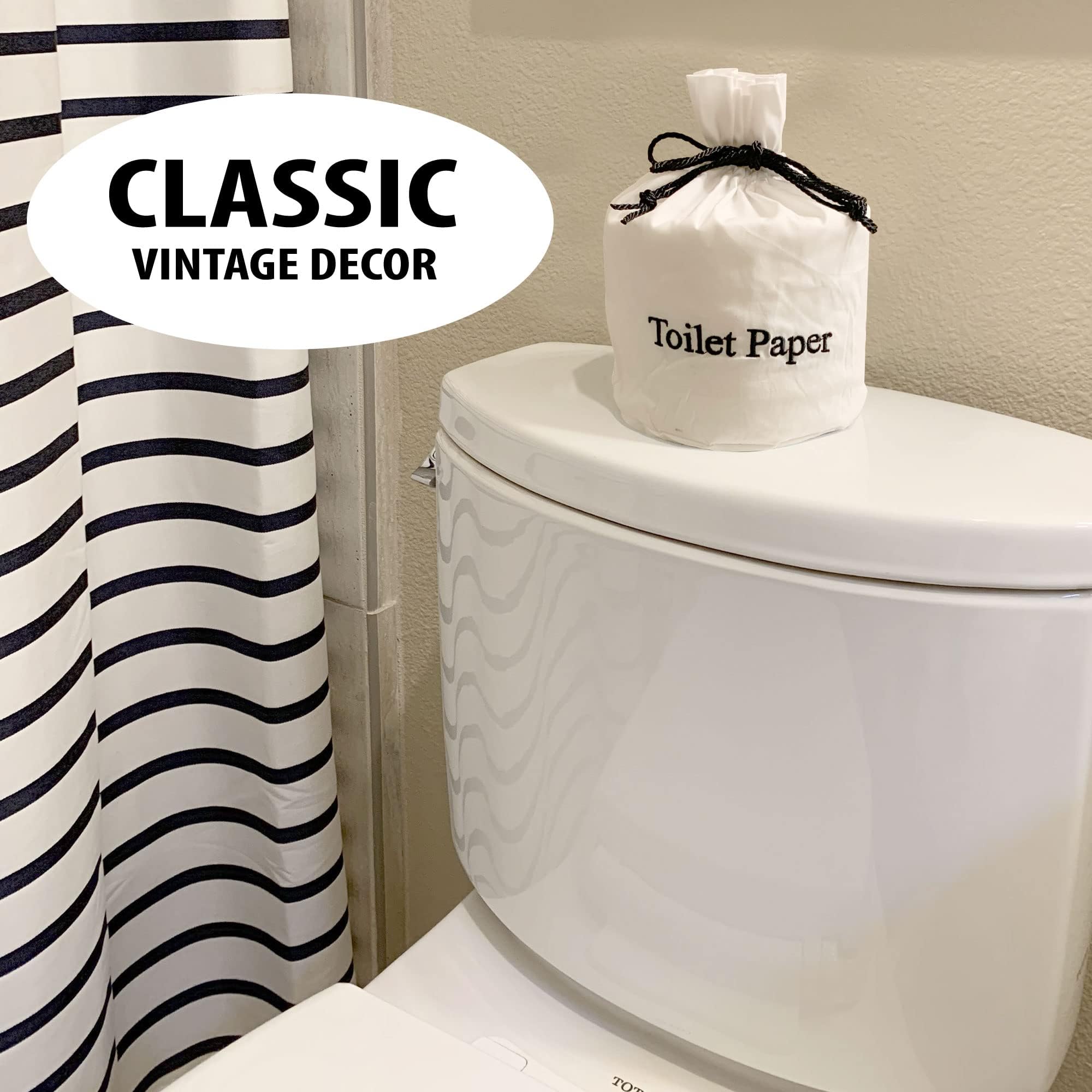 Washable & Reusable Fabric Toilet Paper Cover Bag with Drawstring Closure - Bathroom Toilet Paper Storage Organizer - Spare Toilet Paper Roll Holder - Perfect for Home, RV, and Office Use