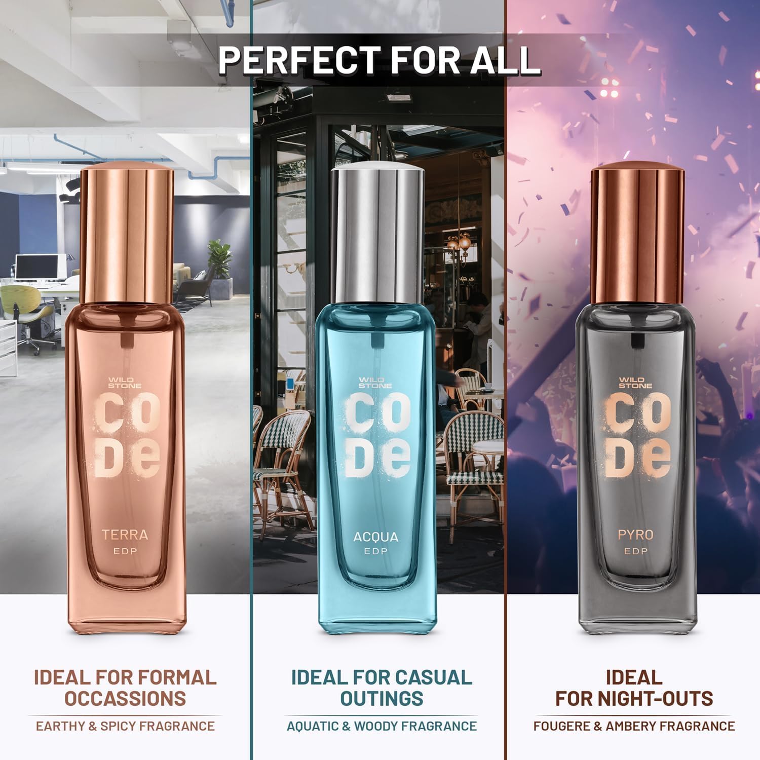 Wild Stone CODE Premium Men's Cologne Gift Set - 3 x 20ml Long Lasting Luxury Fragrance for Him | Birthday Present for Husband, Boyfriend & Brother | Perfect for Date Night, Office & Special Occasions