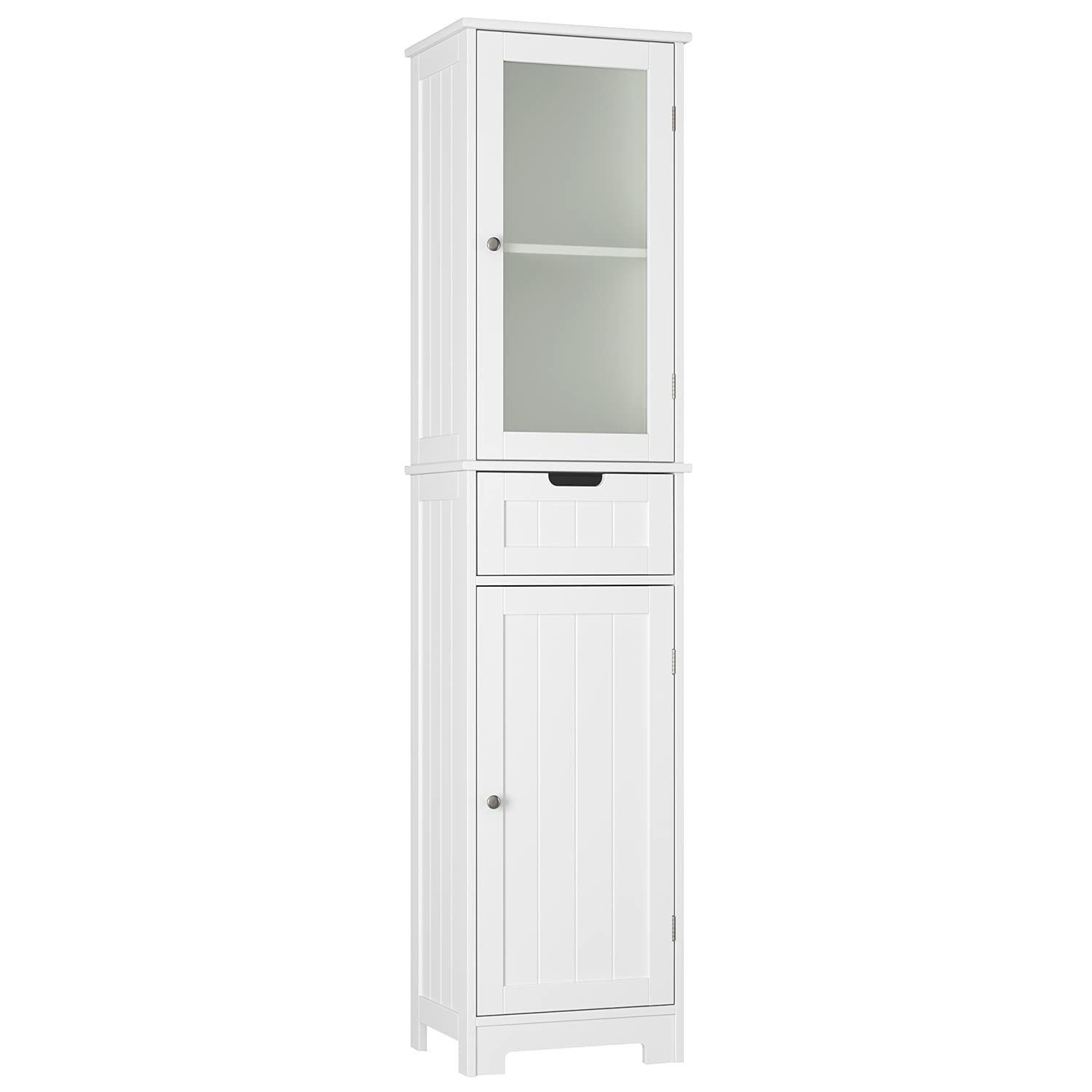 White Freestanding Bathroom Storage Cabinet with Door & Drawer - Tall Narrow Slim Tower Cabinet with Adjustable Shelves for Bathroom, Bedroom, Home Office Organization - Perfect for Small Spaces & Clutter-Free Storage