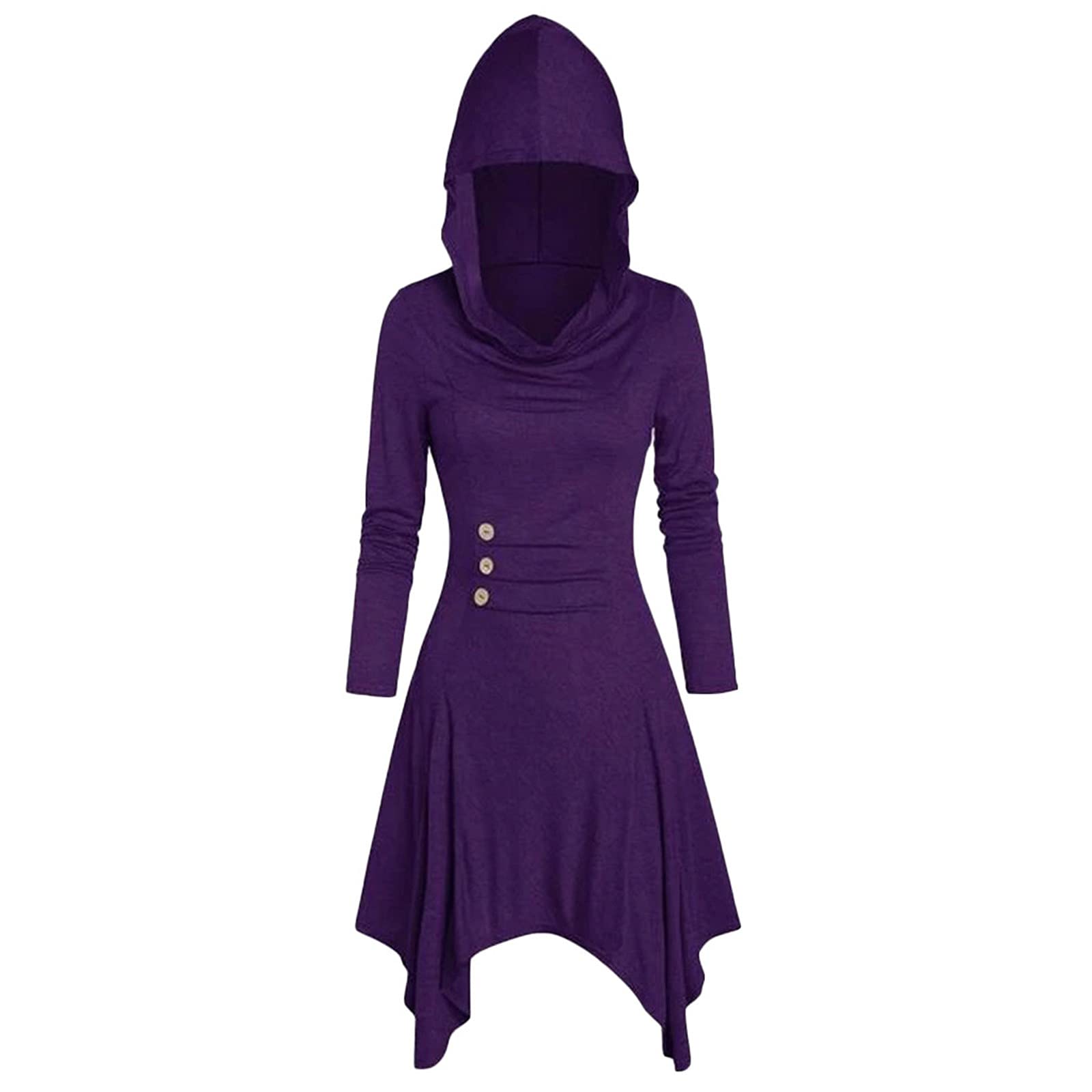 Sexy Women's Button Down Casual Dress with Lace Detail, Asymmetric Hem & Hooded Design - Perfect for Date Night, Parties & Everyday Wear
