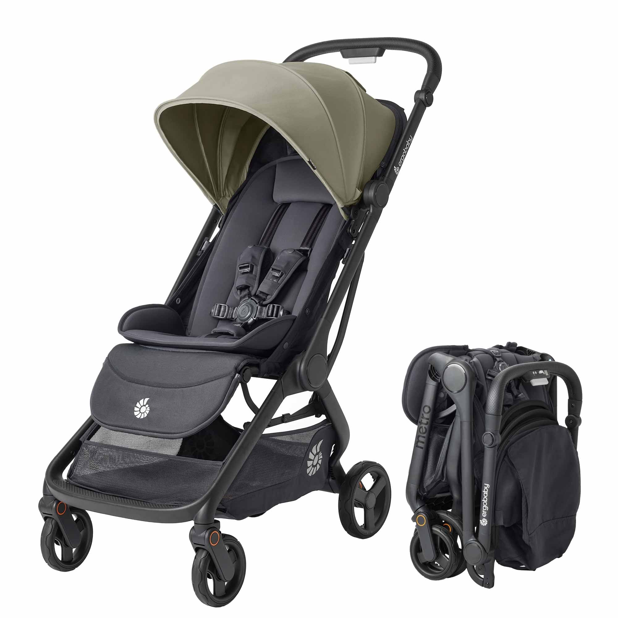 Ergobaby Metro 3 Compact Lightweight Travel Stroller - One-Hand Fold for Airplane Storage (50 lbs Weight Limit) | Car Seat Compatible Baby Carrier | Soft Olive Green | Perfect for Travel, Shopping & Daily Use with Newborns to Toddlers