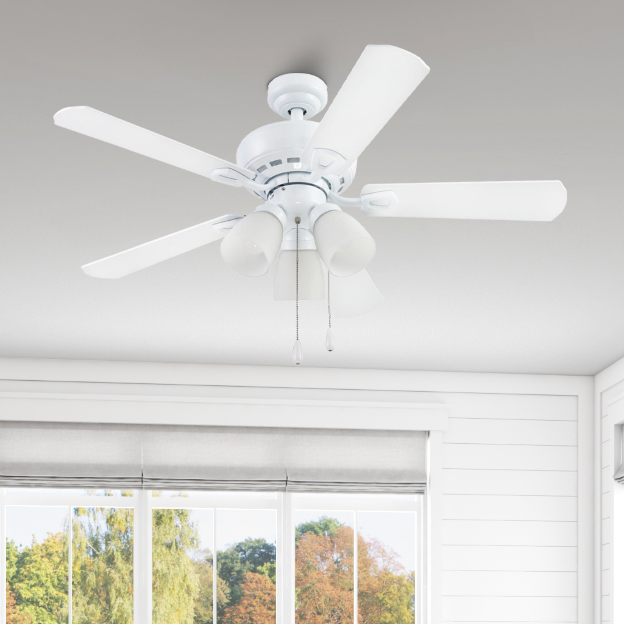 44 Inch White Miller Park Ceiling Fan with Pull Chain - Perfect for Living Room, Bedroom, and Office Cooling