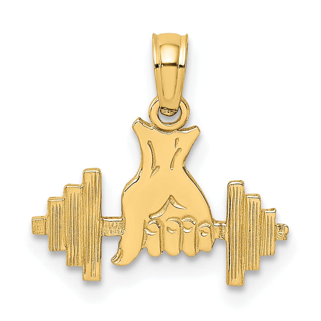 14k Yellow Gold Hand Holding Barbell Charm - Dainty Workout Jewelry for Gym Lovers, Fitness Enthusiasts & Weightlifters - Perfect for Workouts, Gym Sessions & Sports Motivation