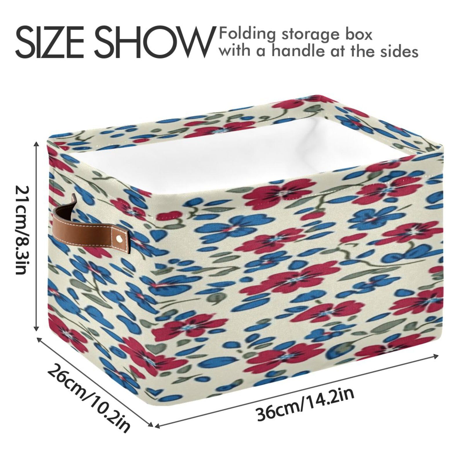 Large Storage Baskets with Handles - Foldable Home Organization Bins for Closet, Shelves & Bedroom (2-Pack, Creamy Red & Blue Floral Pattern) - Perfect for Toys, Laundry & Home Decor Storage