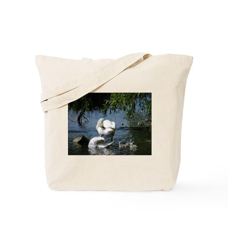 Swan and Cygnets Canvas Tote Bag - Natural Reusable Shopping Bag for Groceries, Beach, Work & Daily Use