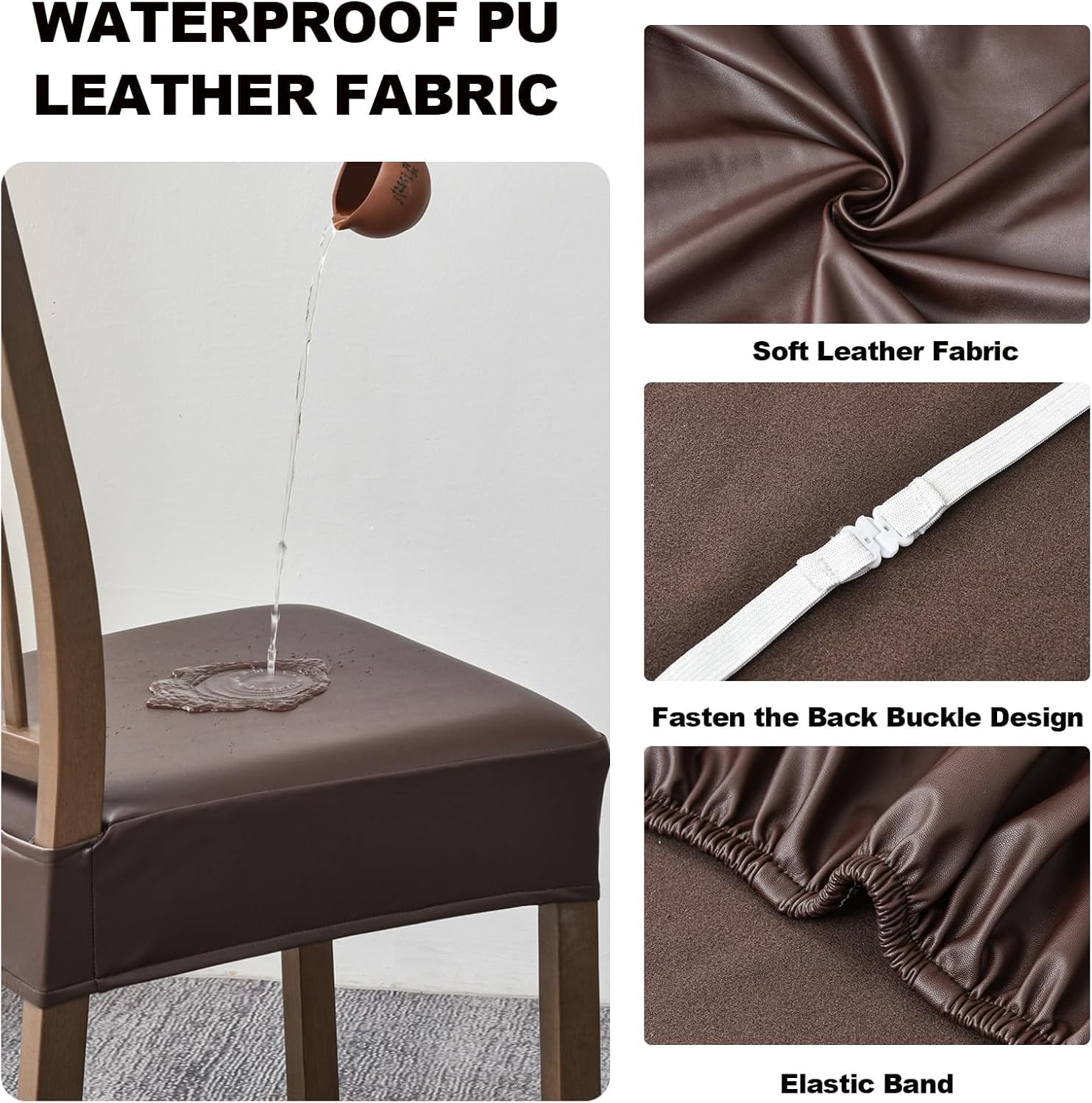 FUANGUI 4-Pack PU Leather Chair Covers - Waterproof, Stretchable & Washable for Dining & Kitchen