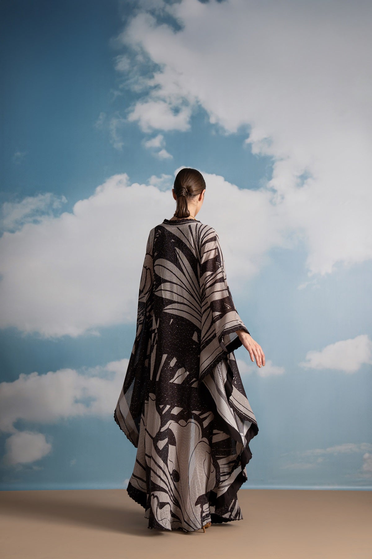 Stylish Chocolate Swirl Print Front Open Kaftan with Slip - Perfect for Beach Cover-Up, Poolside Lounging & Summer Vacation Outfits
