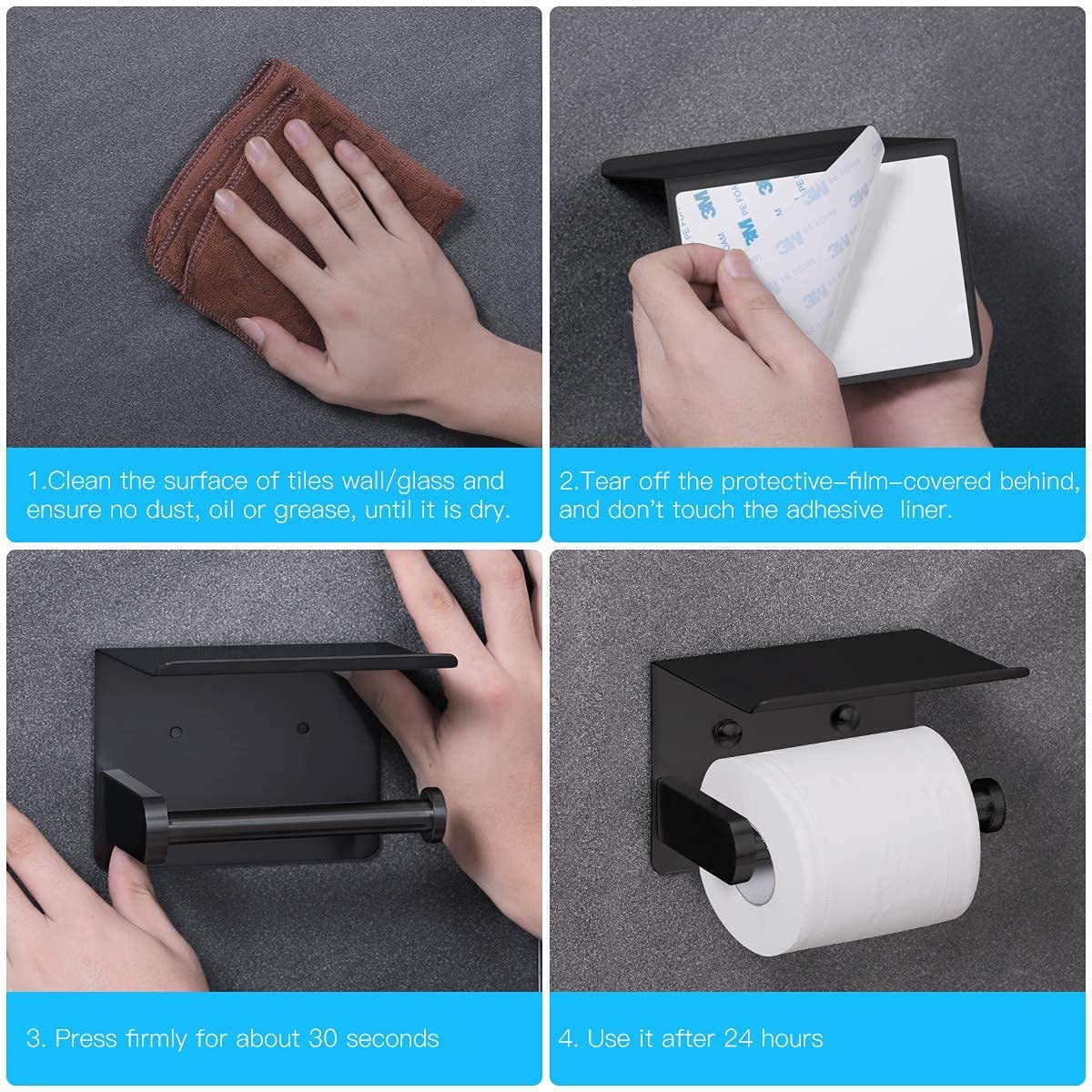 VAEHOLD 6-Pack Adhesive Toilet Paper Holder with Shelf - Space-Saving Bathroom Organizer for Small Spaces, RVs & Apartments