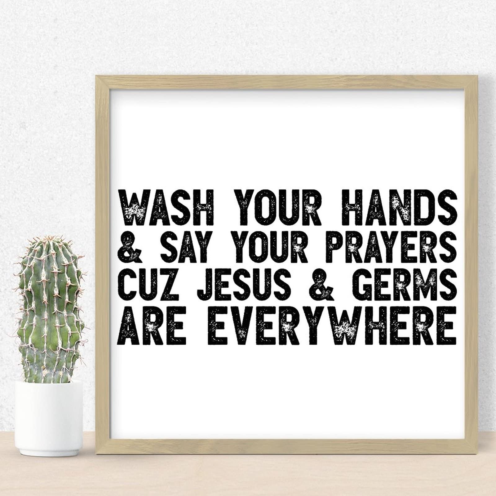 Farmhouse Rustic Wood Plaque - Inspirational Bible Verse Wall Decor with 'Wash Your Hands Say Prayers' Quote - Jesus Themed Home Decor for Bathroom, Kitchen, Nursery & Bedroom - Perfect for Farmhouse, Rustic & Christian Home Decor Styles